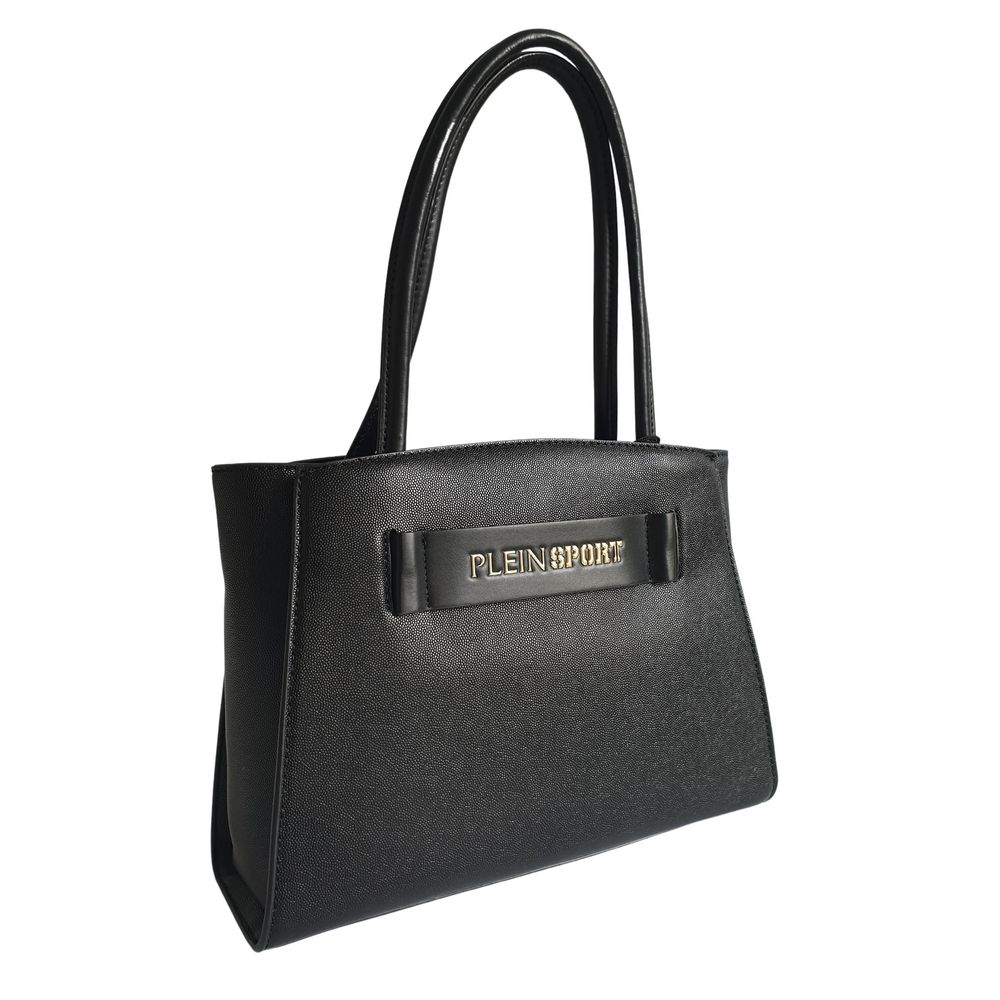Sleek Black Three-Compartment Tote BagExude sophistication with this sleek Plein Sport tote bag, perfect for those who appreciate luxury and functionality. The black hue pairs with a bold front logo, presenting an air of elegance and brand recognition. De