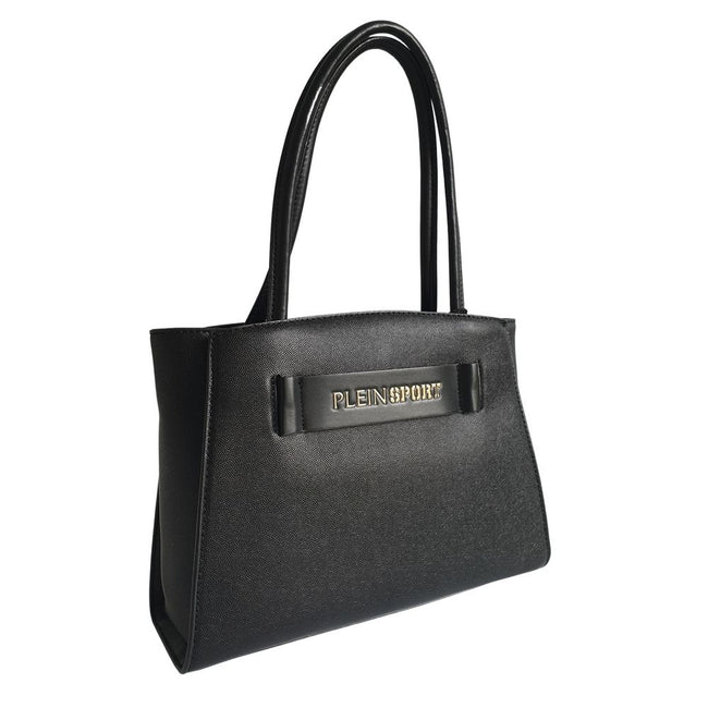Sleek Black Three-Compartment Tote BagExude sophistication with this sleek Plein Sport tote bag, perfect for those who appreciate luxury and functionality. The black hue pairs with a bold front logo, presenting an air of elegance and brand recognition. De