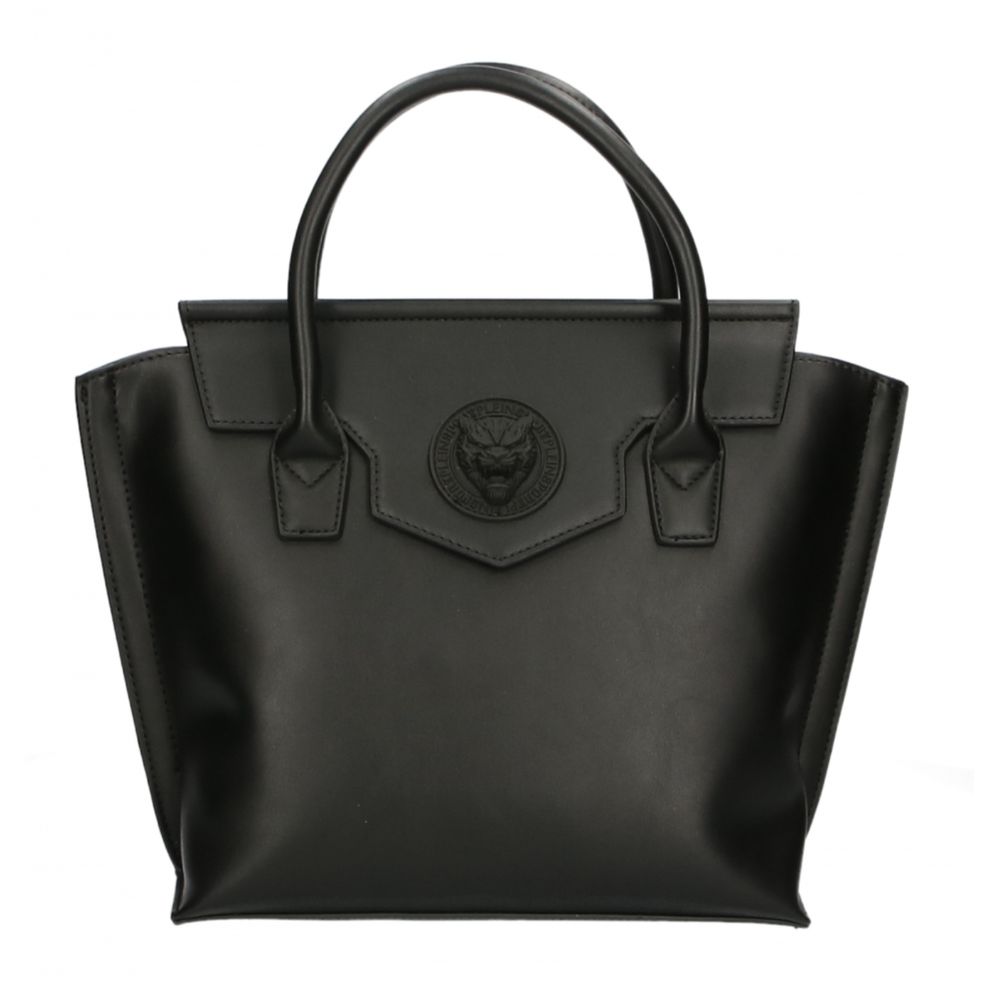 Elegant Black Magnetic HandbagDiscover the epitome of urban chic with this sleek Plein Sport handbag, crafted for the sophisticated individual. Its magnetic closure ensures your belongings stay secure, while the iconic front logo adds a touch of luxury. P