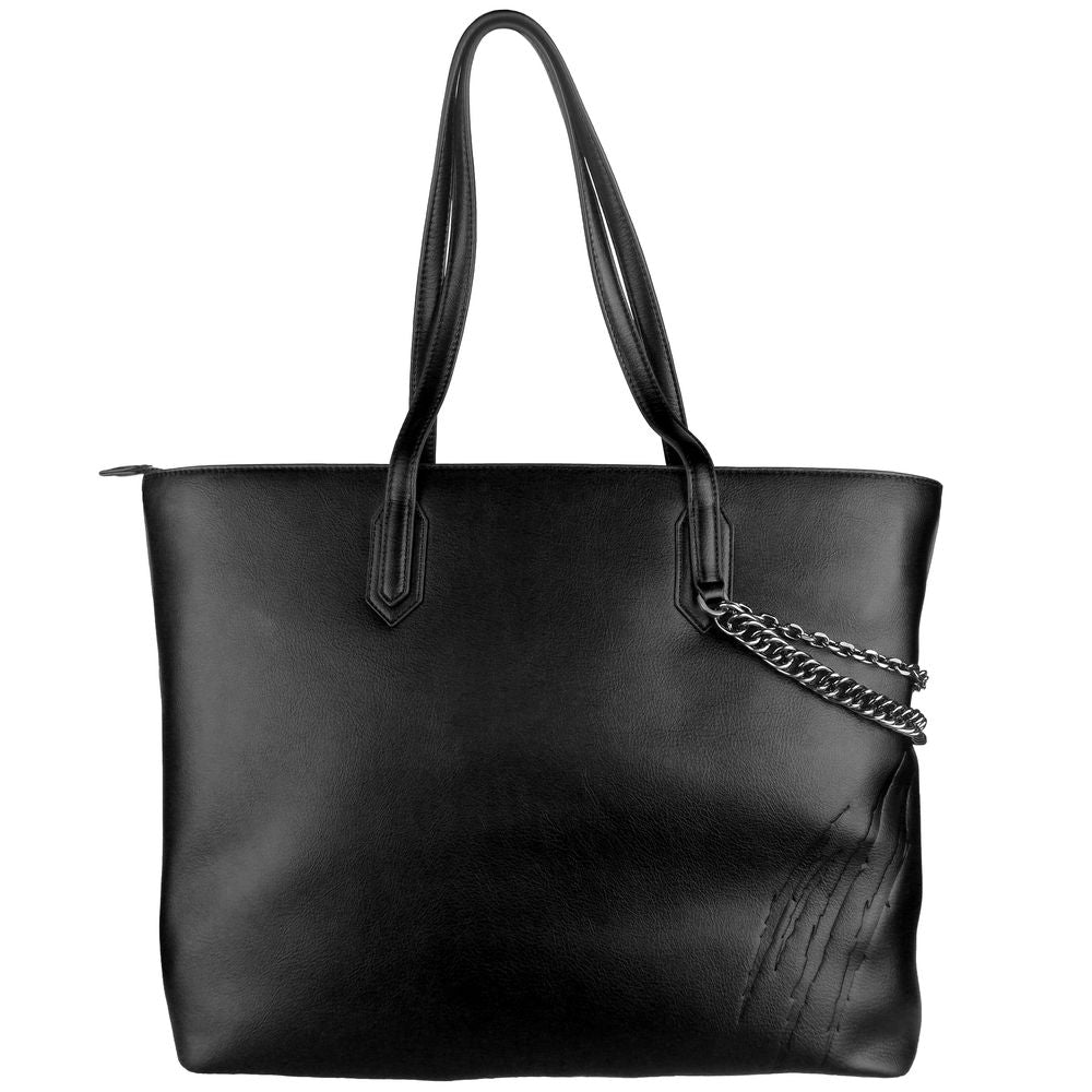 Black Polyethylene Women Shoulder BagUnleash your inner fashionista with the edgy sophistication of a Plein Sport shopping bag. Crafted from durable polyethylene, this bag exudes a daring, sport-luxe vibe in a sleek black hue. The decorative chain, adorne