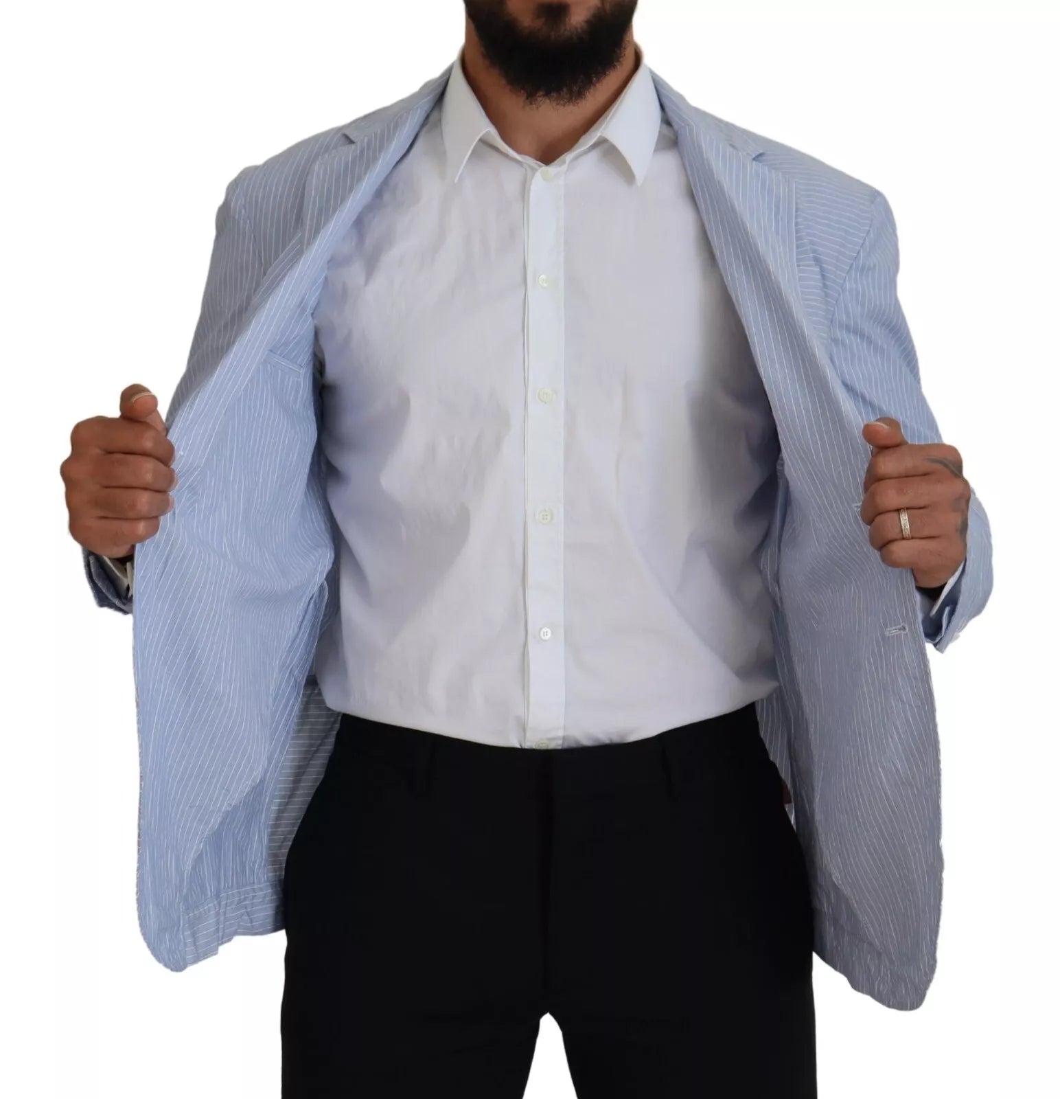 Blazer habillé à rayures bleues et à simple boutonnage