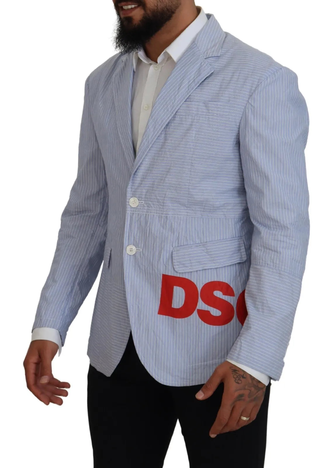 Blazer habillé à rayures bleues et à simple boutonnage