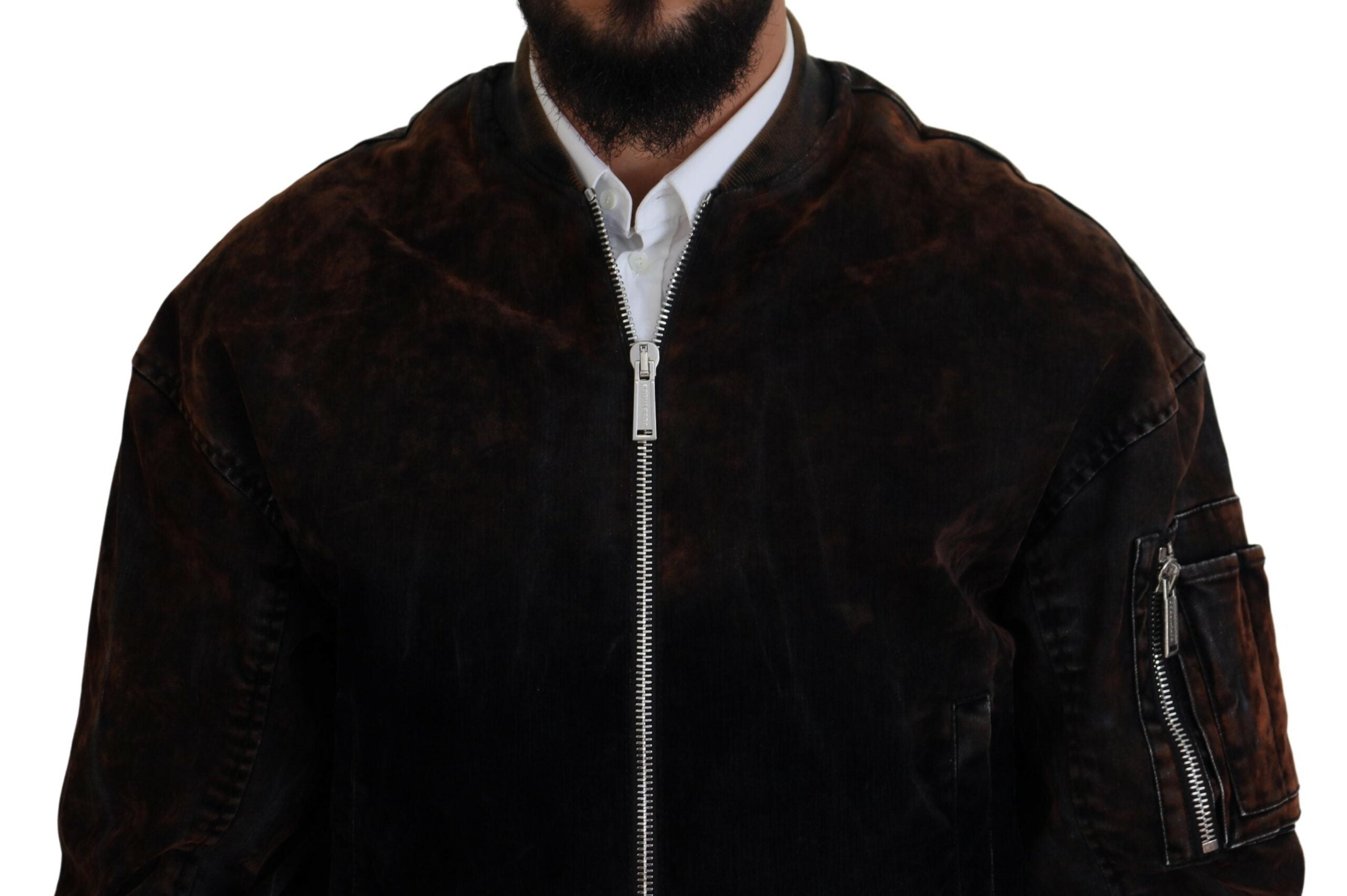 Dsquared² Veste Bomber Marron Coton Poches Zippées Manches