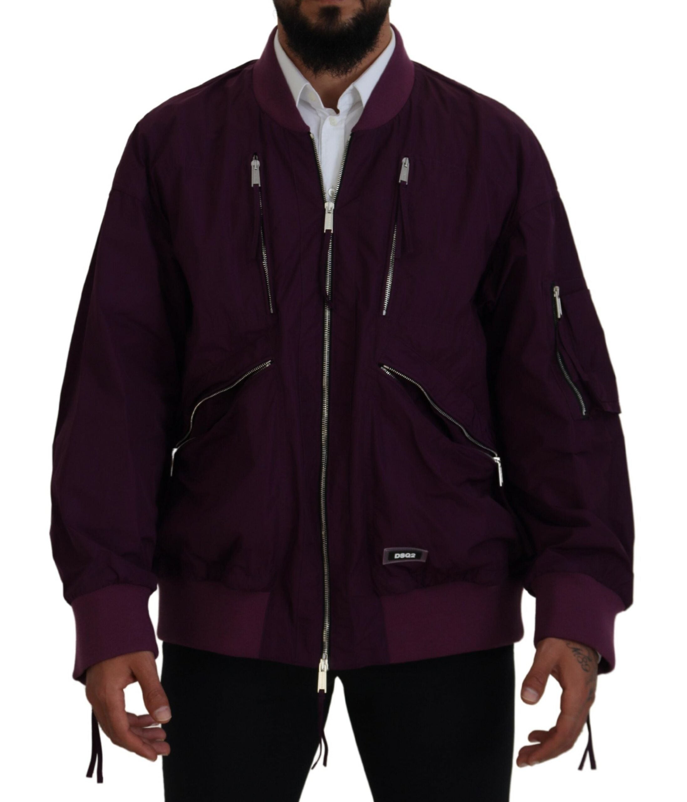 Veste bomber violette en polyester à fermeture éclair intégrale