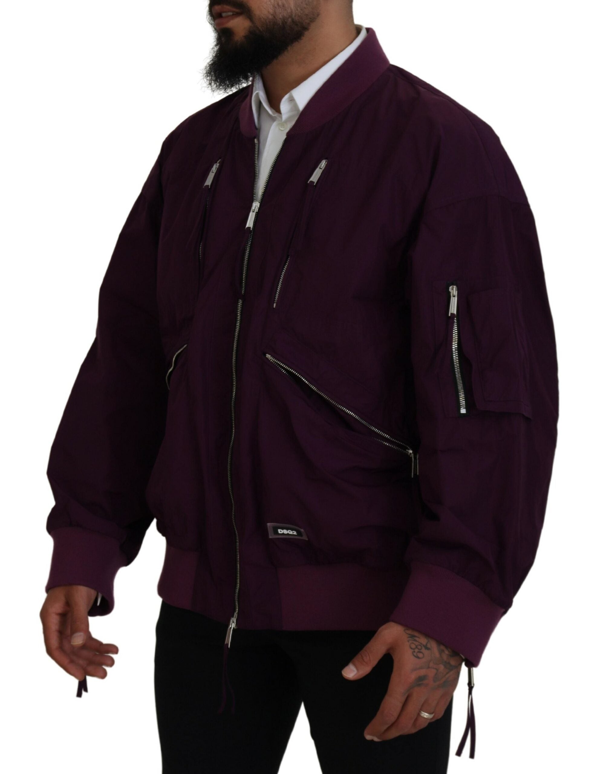 Veste bomber violette en polyester à fermeture éclair intégrale
