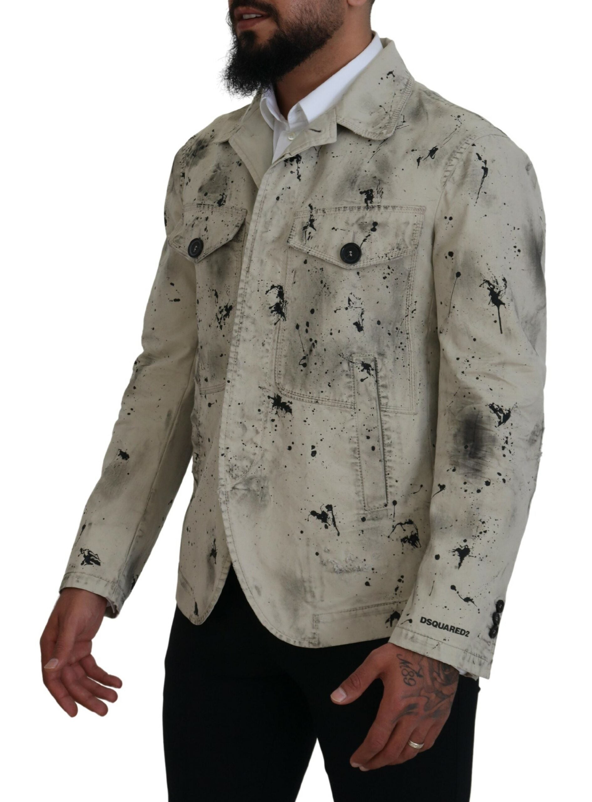 Veste en jean décontractée Off White à imprimé éclaboussures noires