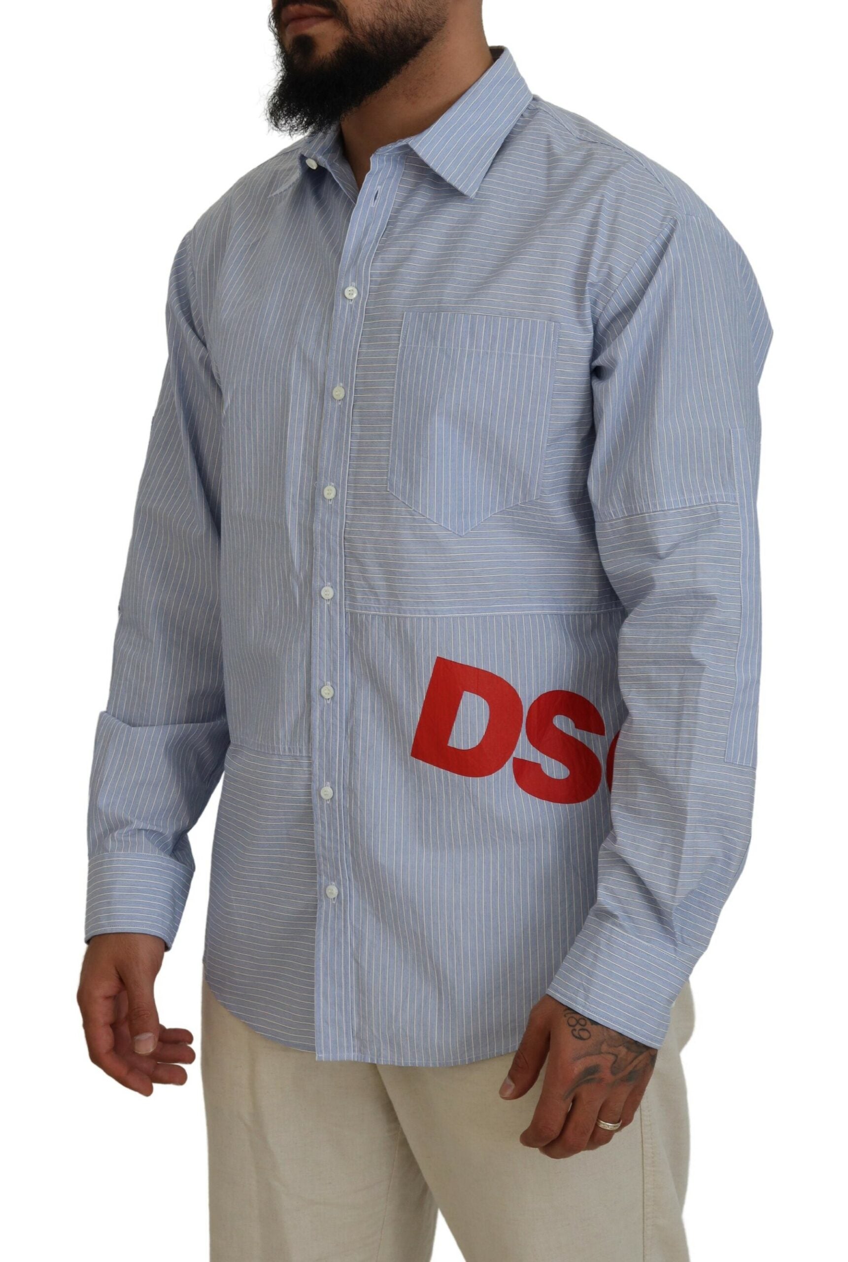 Blaues Baumwollhemd von Dsquared² mit Streifen und Logo-Print