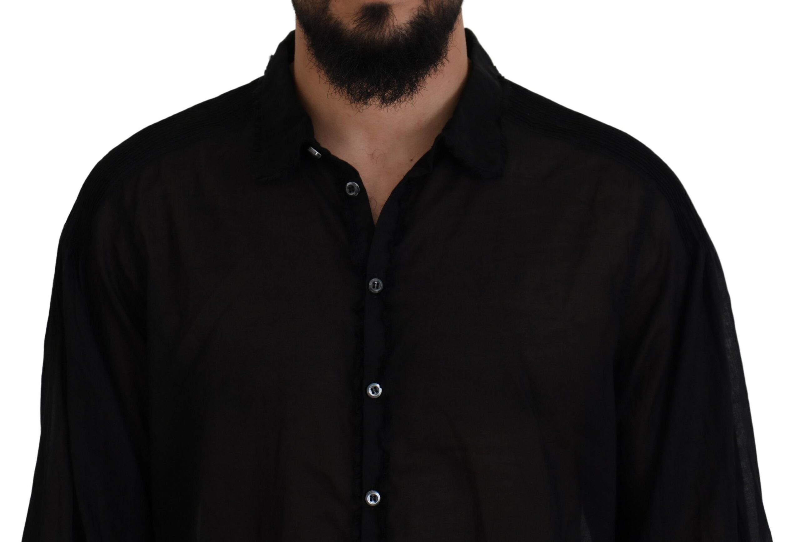 Chemise habillée noire en coton à col et manches longues