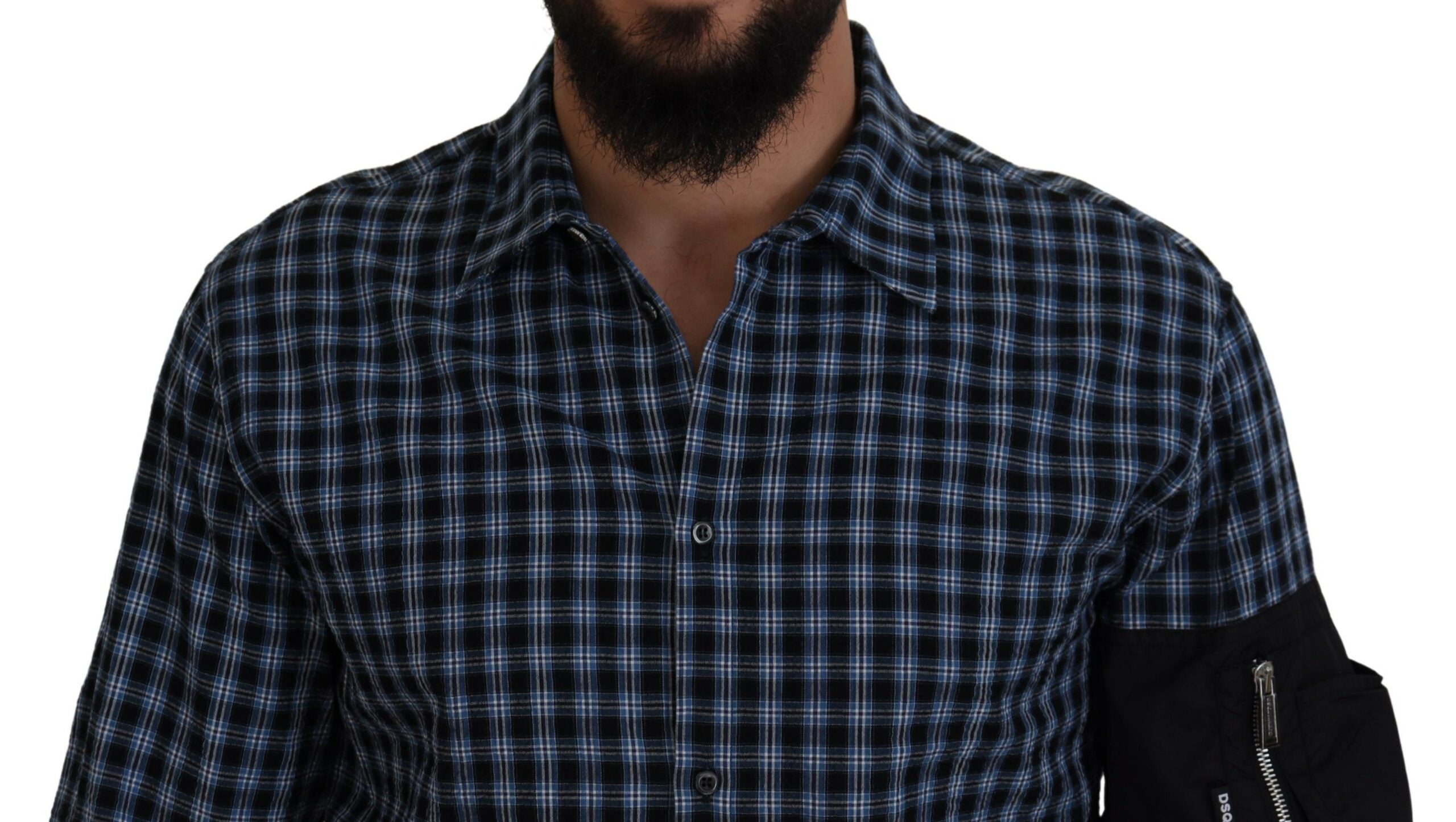 Chemise à manches longues pour homme à carreaux noirs multicolores