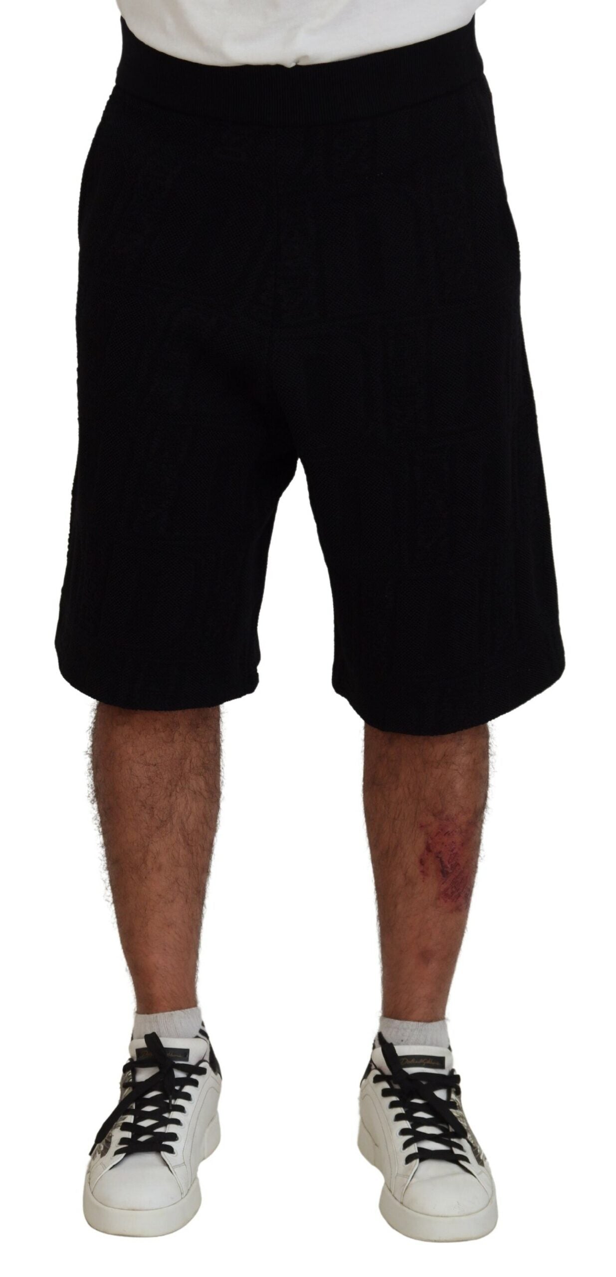 Schwarze Bermudashorts aus Wollmischung mit elastischem Bund zum Hineinschlüpfen