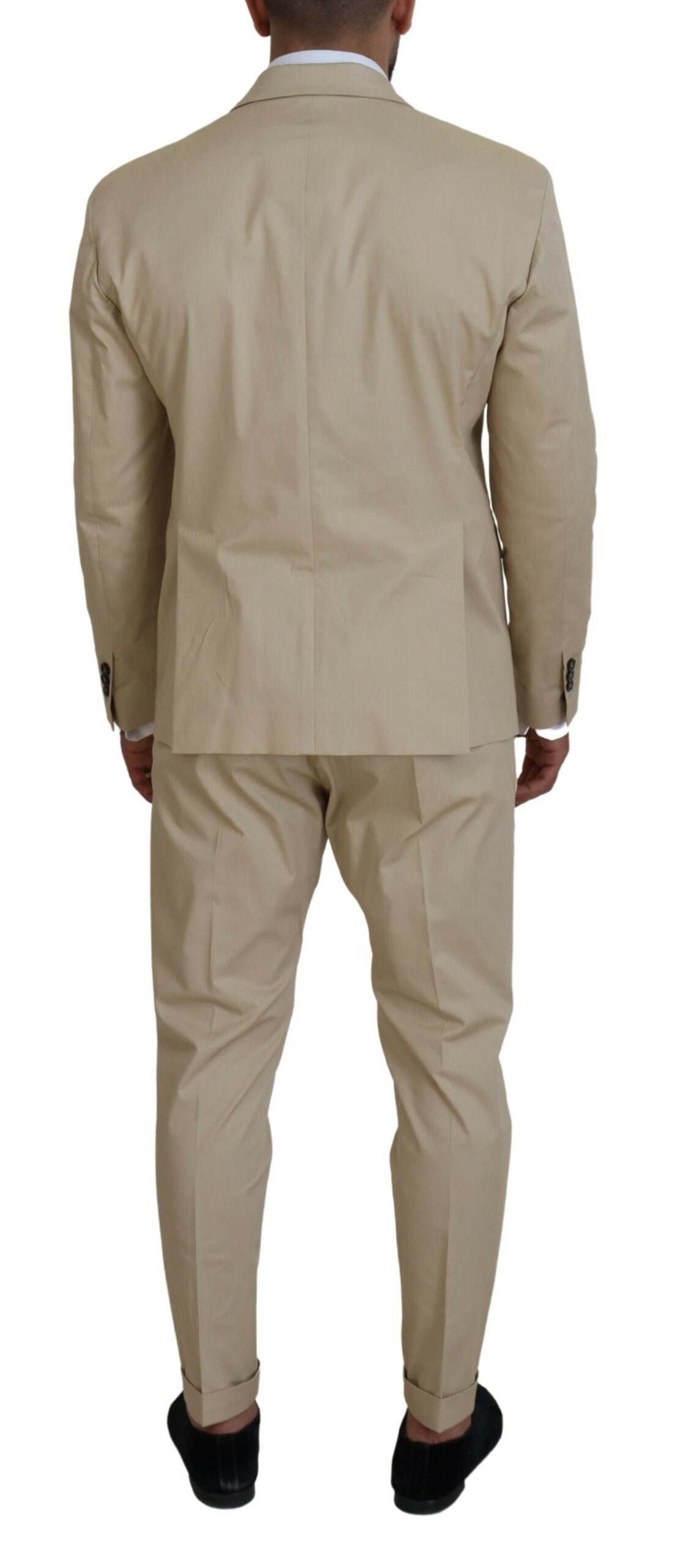 Costume CIPRO beige en coton à simple boutonnage, deux pièces
