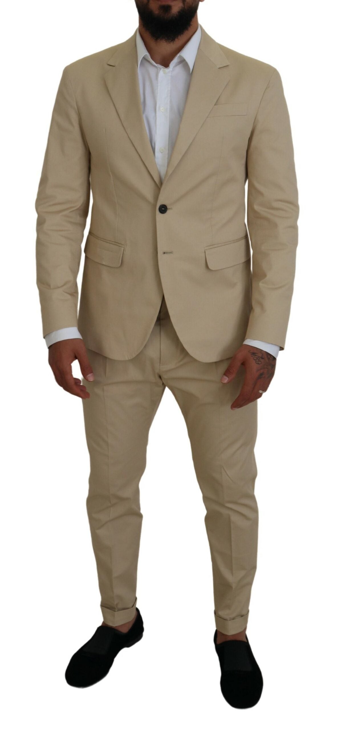 Costume CIPRO beige en coton à simple boutonnage, deux pièces