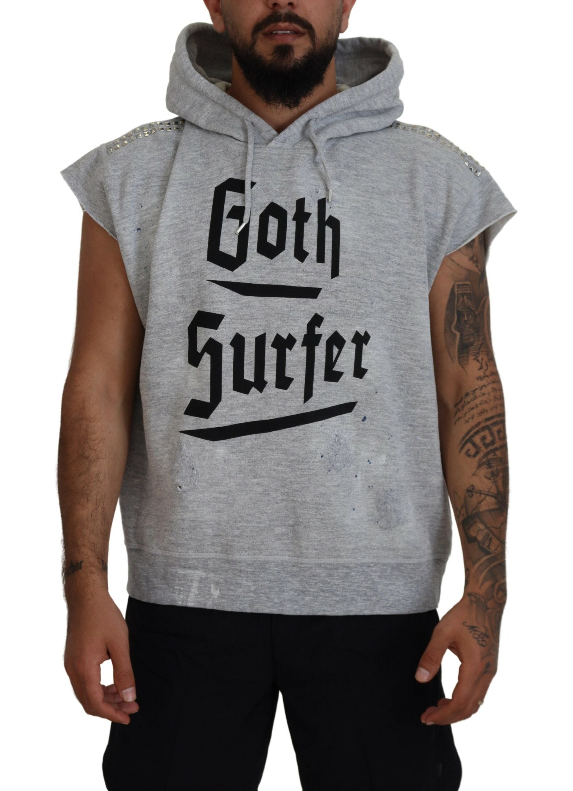 T-shirt à capuche en coton gris clair à manches courtes