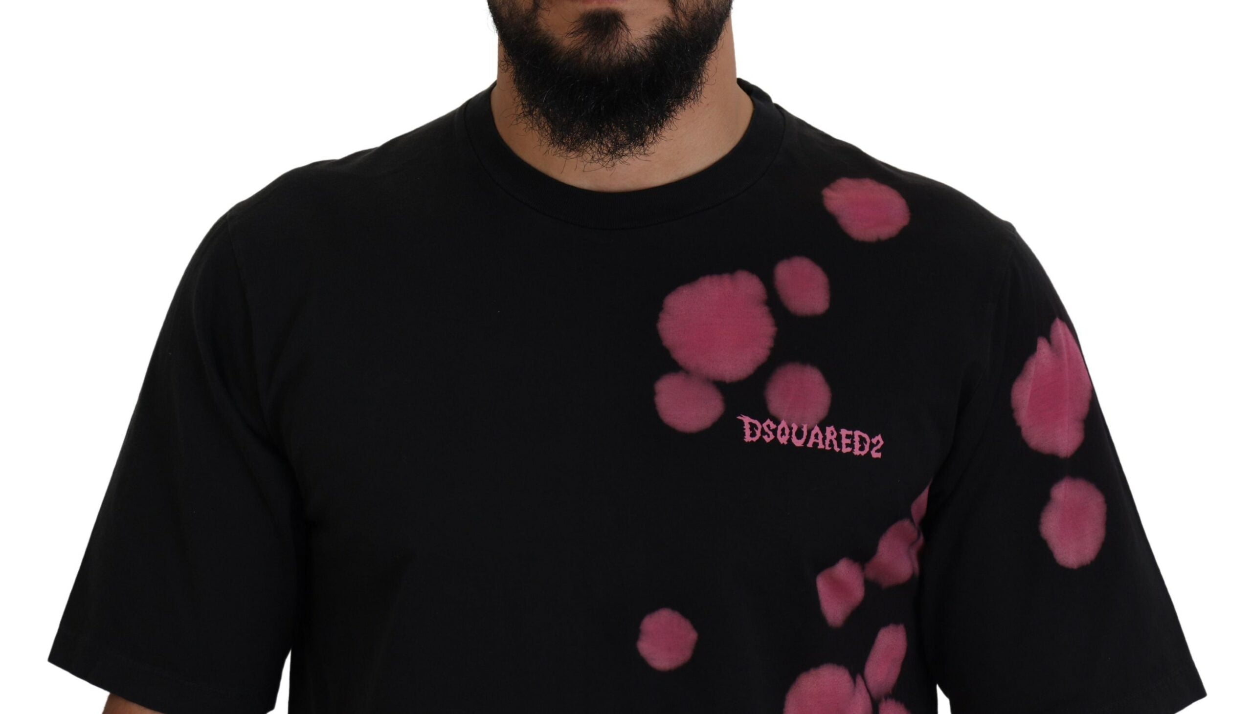 T-shirt à manches courtes et col rond en coton noir et rose