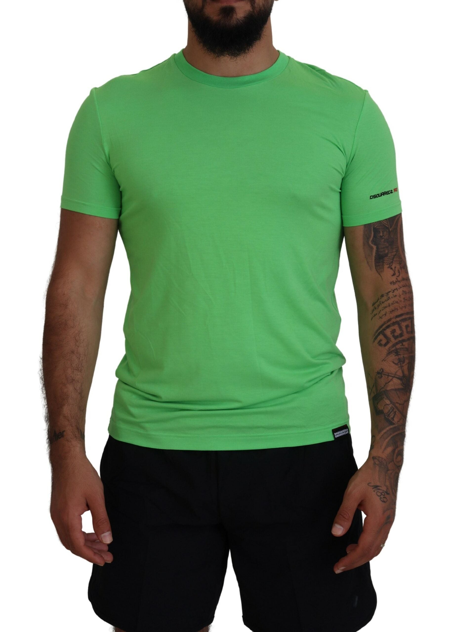 Green Modal Short Sleeves Crewneck T-shirtDSQUARED2 Absolutely stunning, 100% Authentic brand new with tags DSQUARED2 t-shirt crafted from modal stretch features a short sleeves and crew neckline. Model: Short sleeve t-shirt Colour: Green Material: 95% Mo