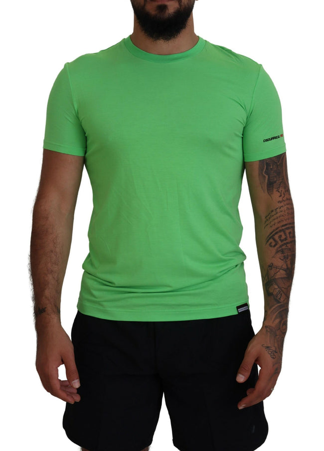 Green Modal Short Sleeves Crewneck T-shirtDSQUARED2 Absolutely stunning, 100% Authentic brand new with tags DSQUARED2 t-shirt crafted from modal stretch features a short sleeves and crew neckline. Model: Short sleeve t-shirt Colour: Green Material: 95% Mo