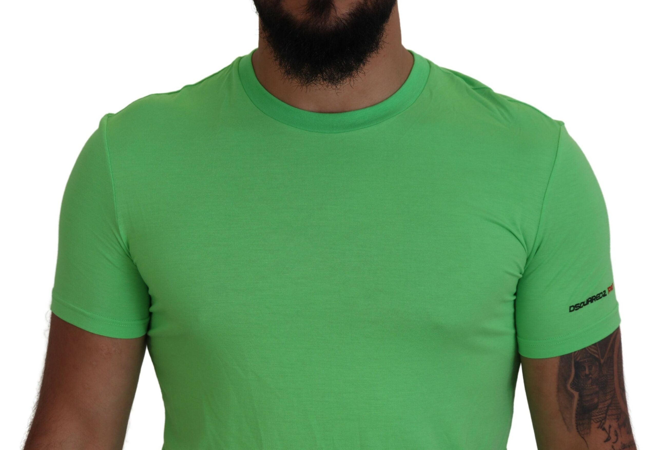 Green Modal Short Sleeves Crewneck T-shirtDSQUARED2 Absolutely stunning, 100% Authentic brand new with tags DSQUARED2 t-shirt crafted from modal stretch features a short sleeves and crew neckline. Model: Short sleeve t-shirt Colour: Green Material: 95% Mo