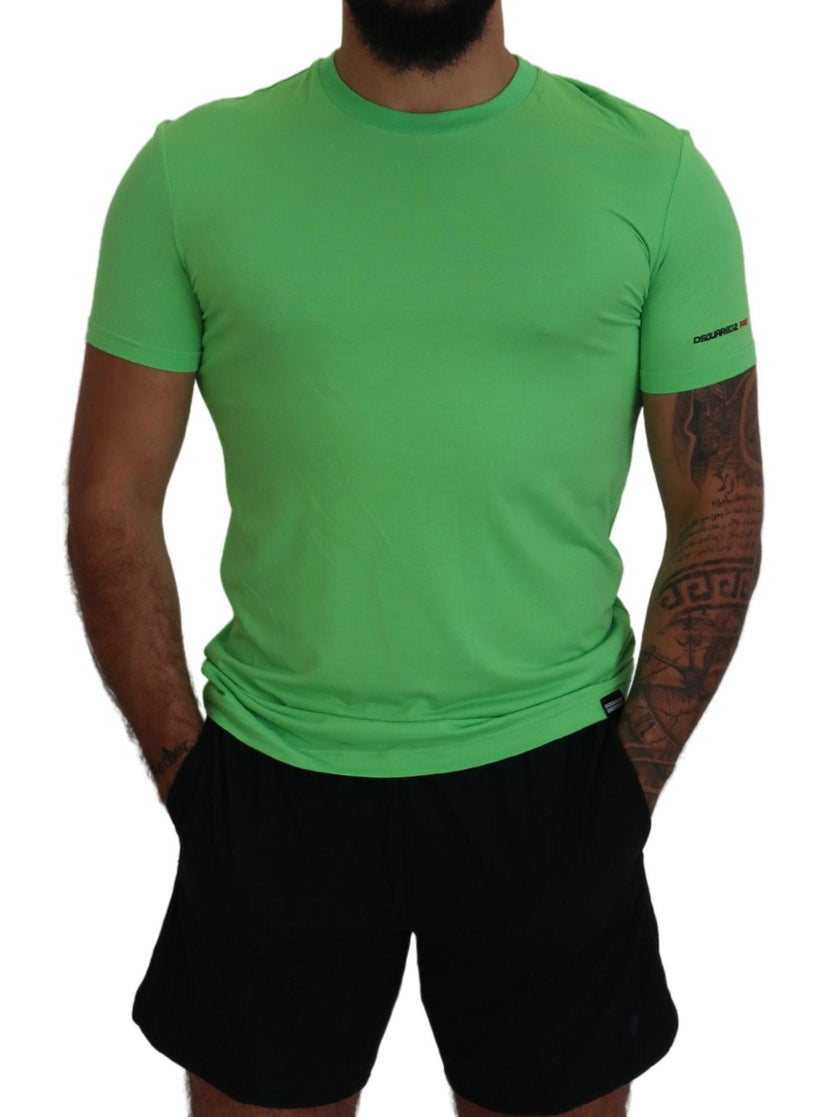 Green Modal Short Sleeves Crewneck T-shirtDSQUARED2 Absolutely stunning, 100% Authentic brand new with tags DSQUARED2 t-shirt crafted from modal stretch features a short sleeves and crew neckline. Model: Short sleeve t-shirt Colour: Green Material: 95% Mo