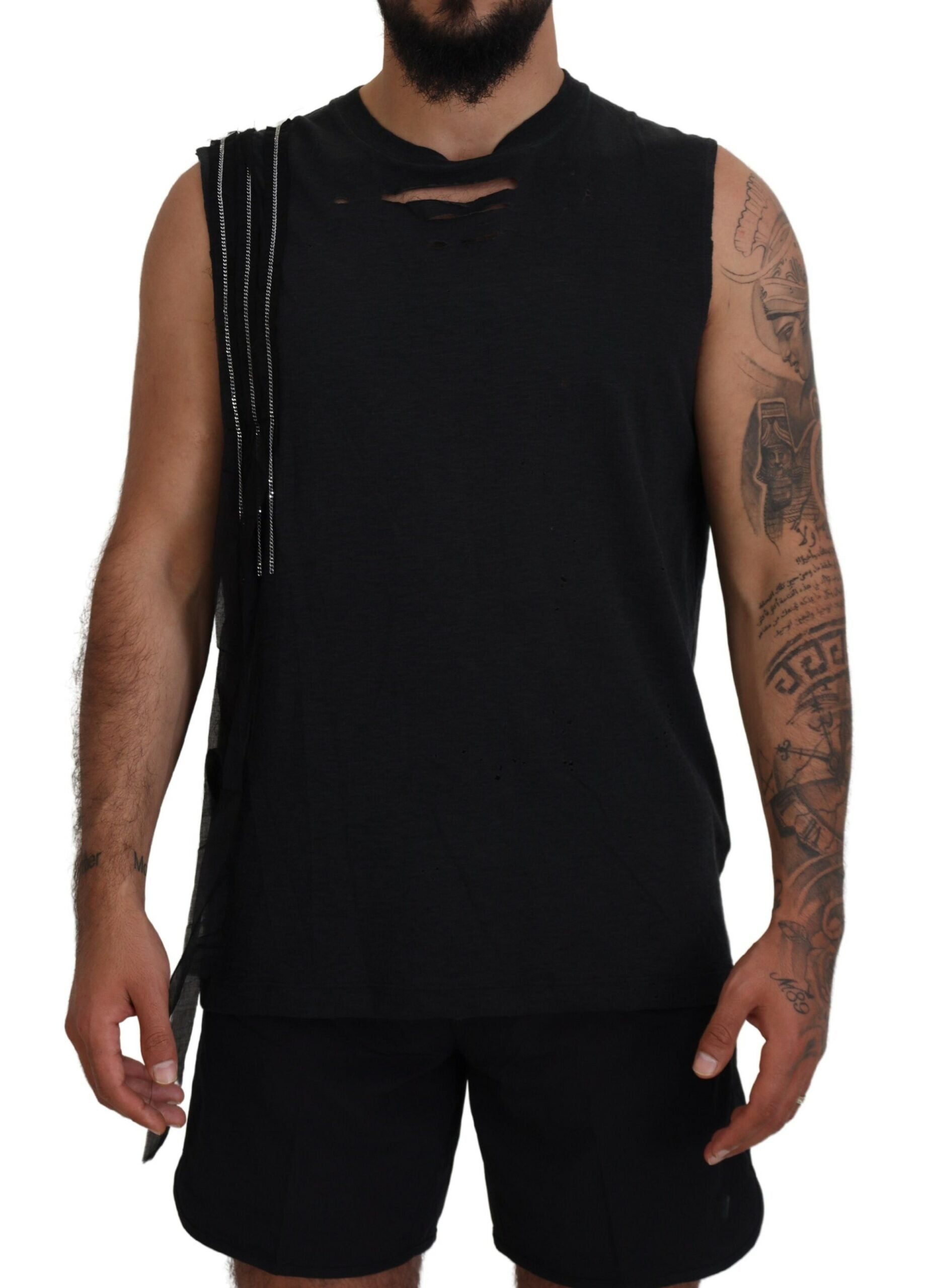 Schwarzes Baumwoll-Tanktop mit Kettendetail