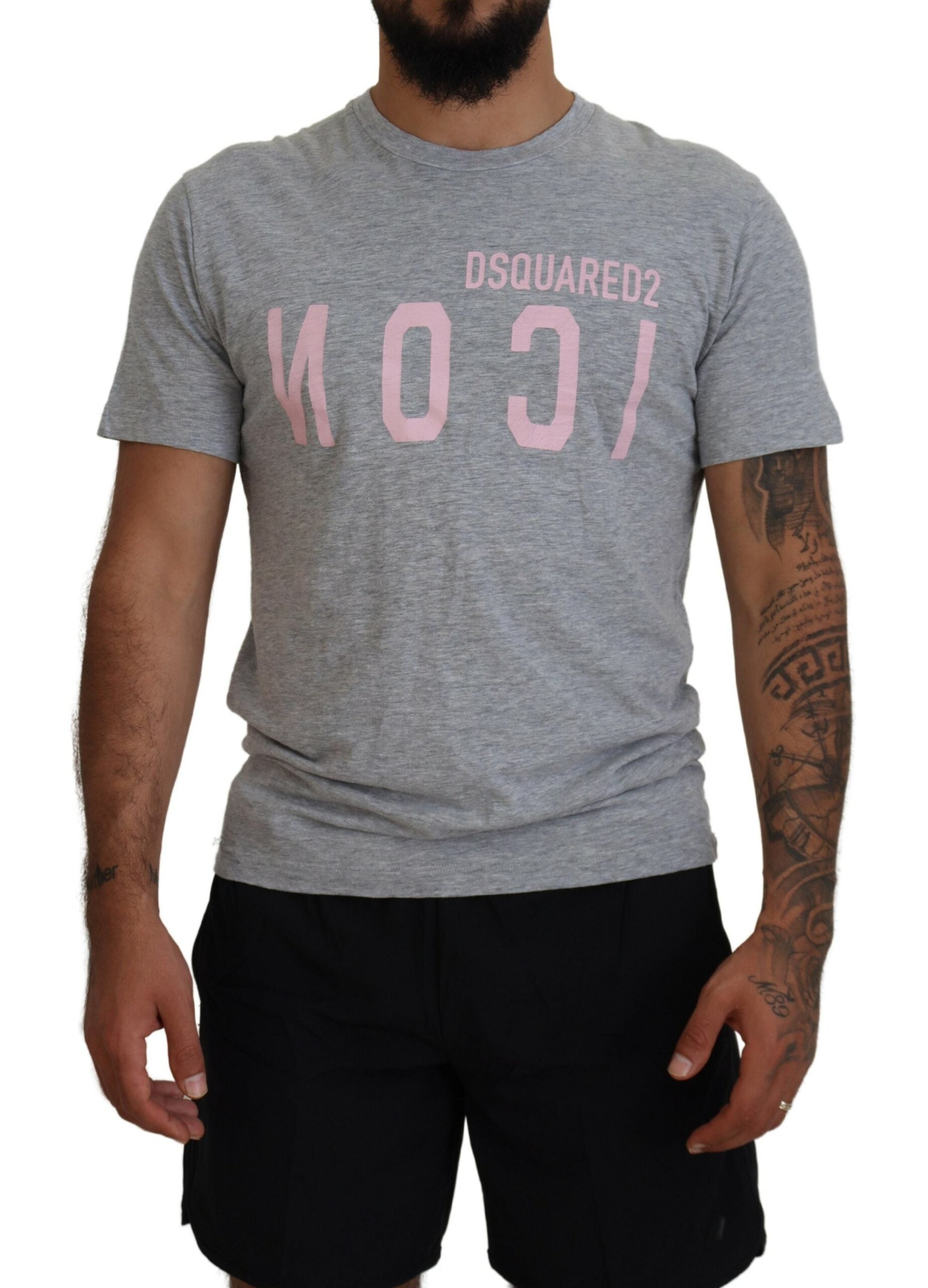 T-shirt gris à manches courtes et col rond en coton avec logo
