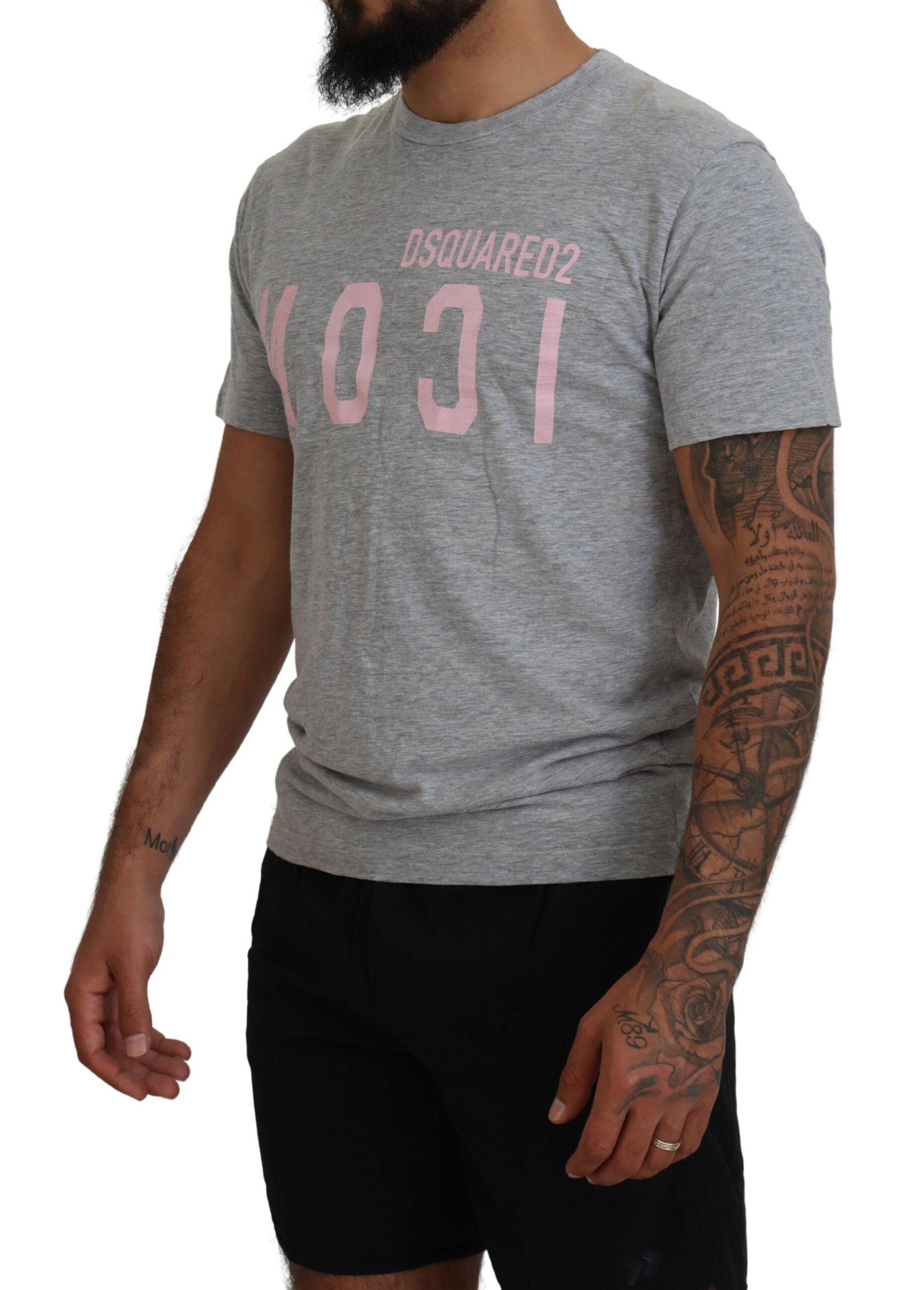 T-shirt gris à manches courtes et col rond en coton avec logo