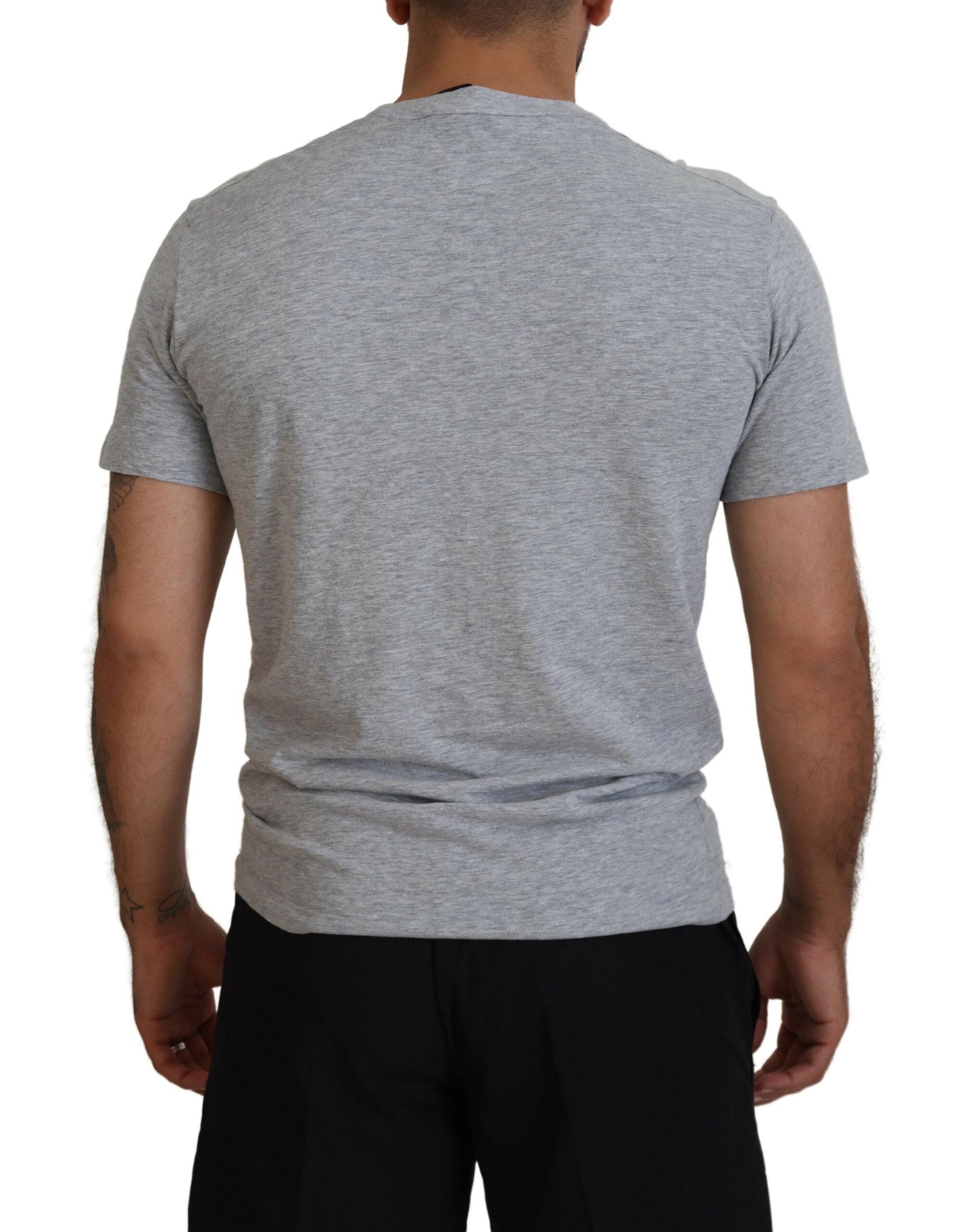 T-shirt gris à manches courtes et col rond en coton avec logo