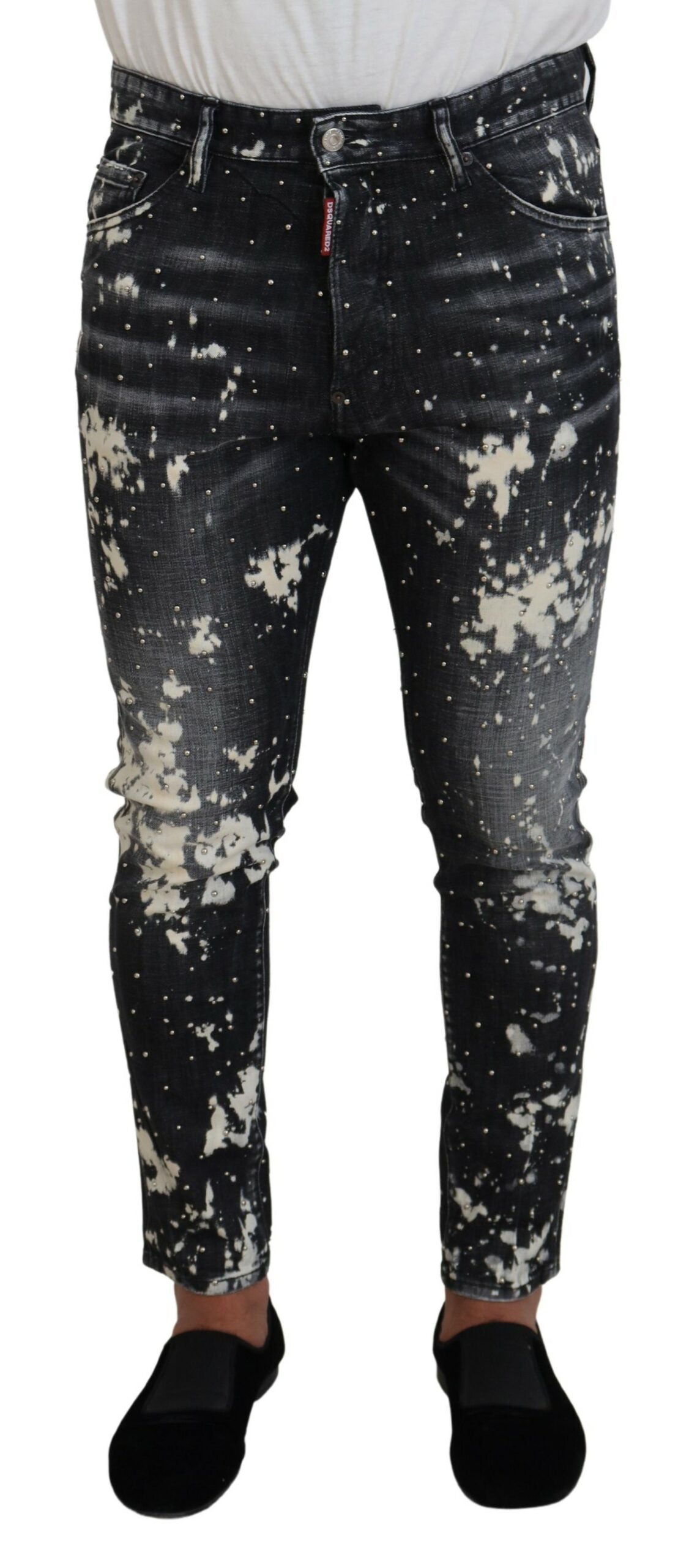 Jean skinny gris délavé à imprimé blanc éclaboussé
