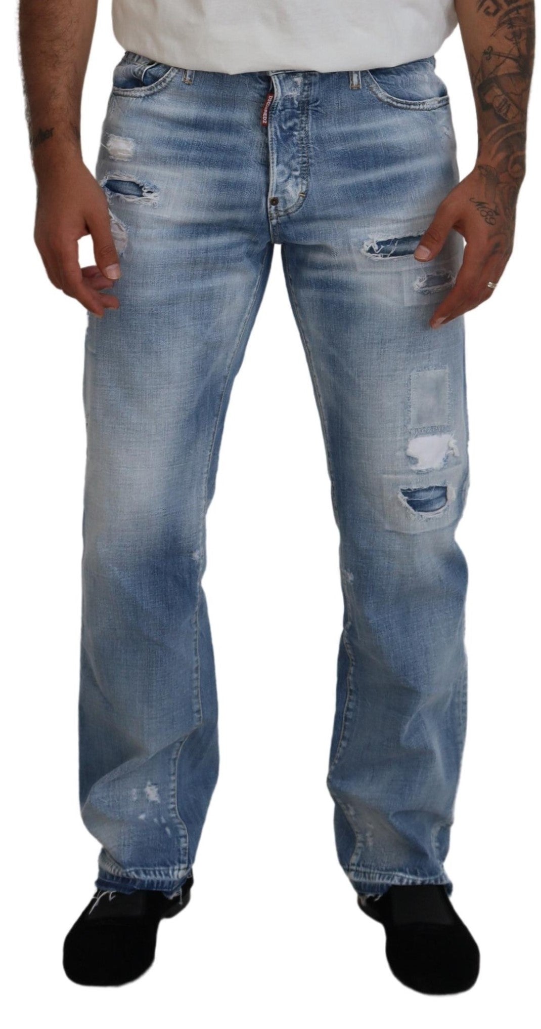 Jean en denim bleu délavé coupe droite pour homme