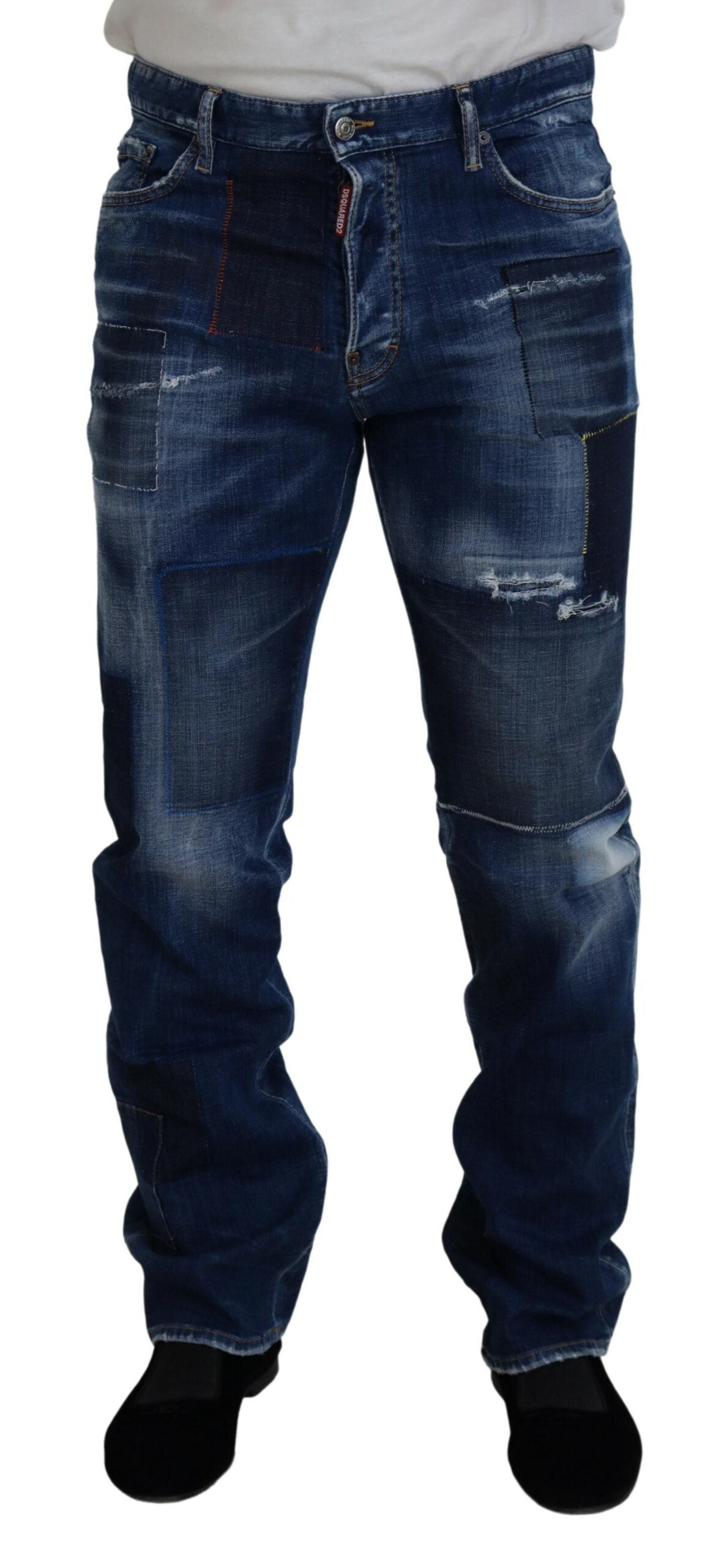 Blue Cotton Denim Jeans Straight Fit Patchwork von DSQUARED2