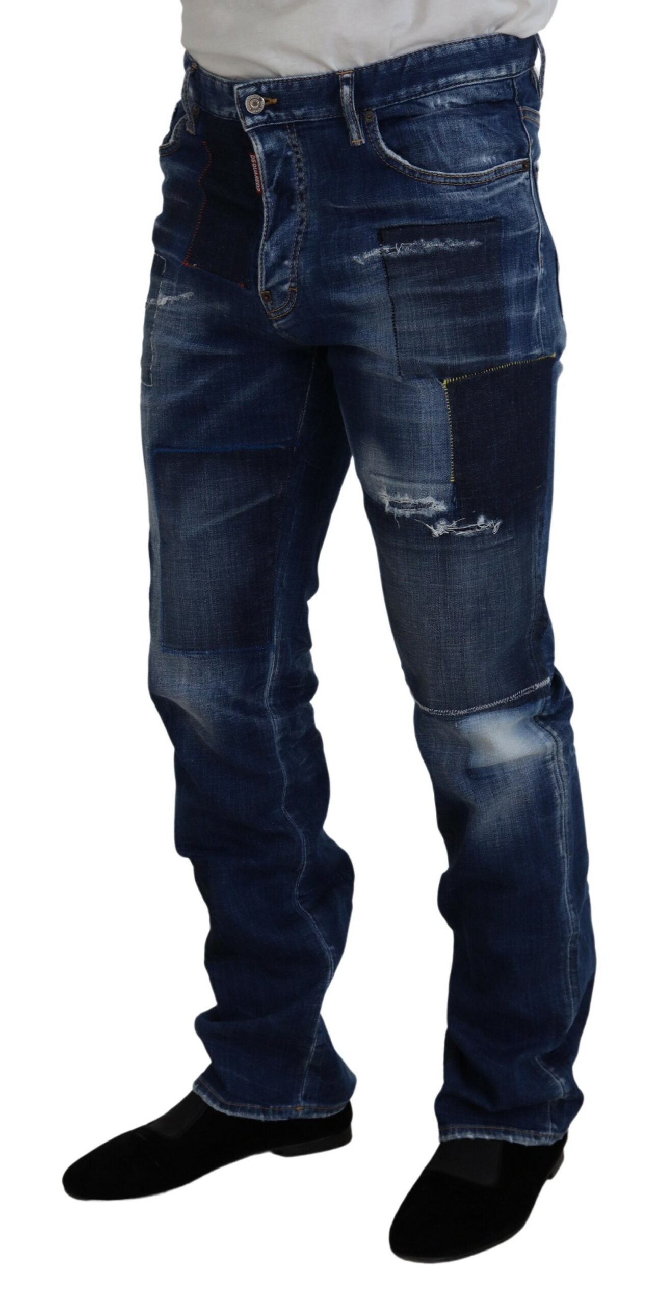 Blue Cotton Denim Jeans Straight Fit Patchwork von DSQUARED2