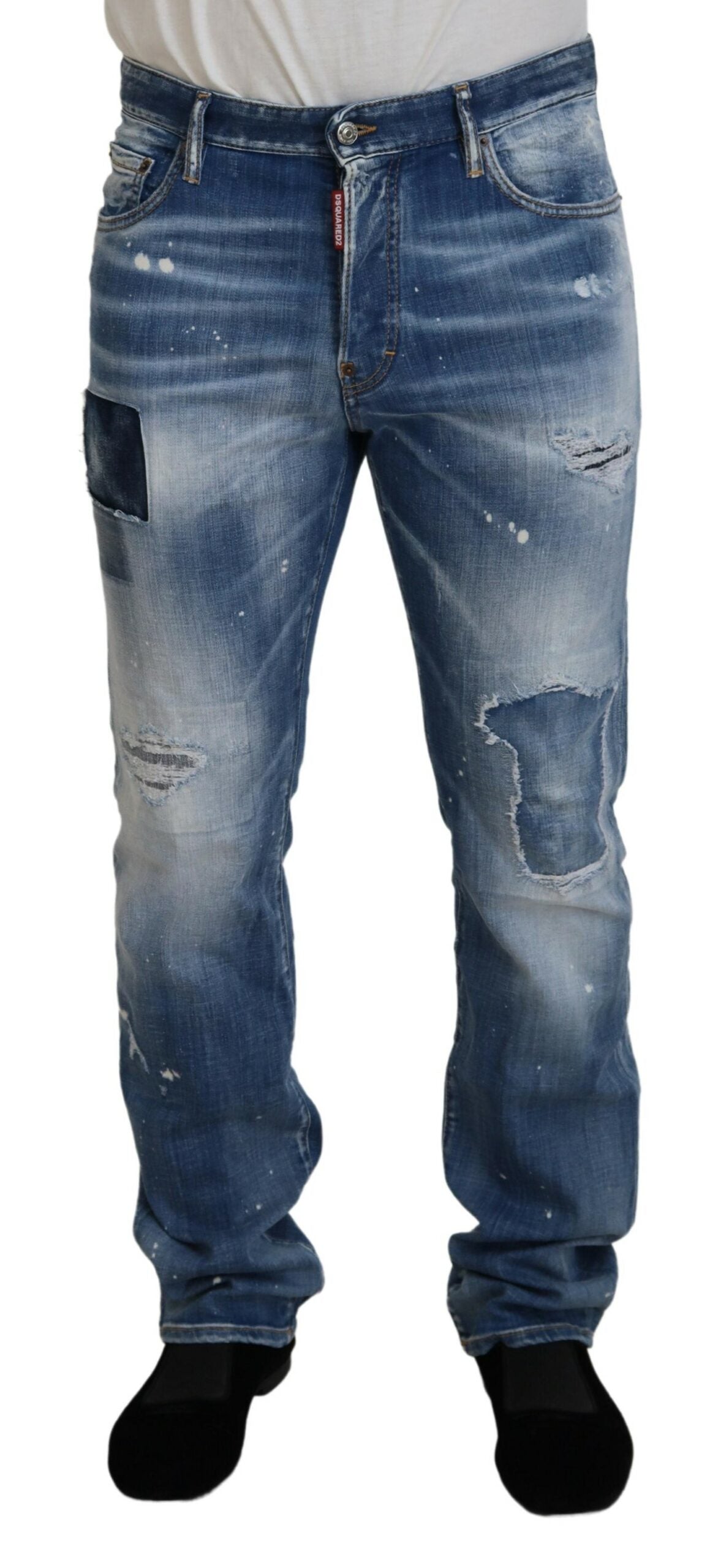 Blaue Straight Fit Jeans aus gewaschener Baumwolle