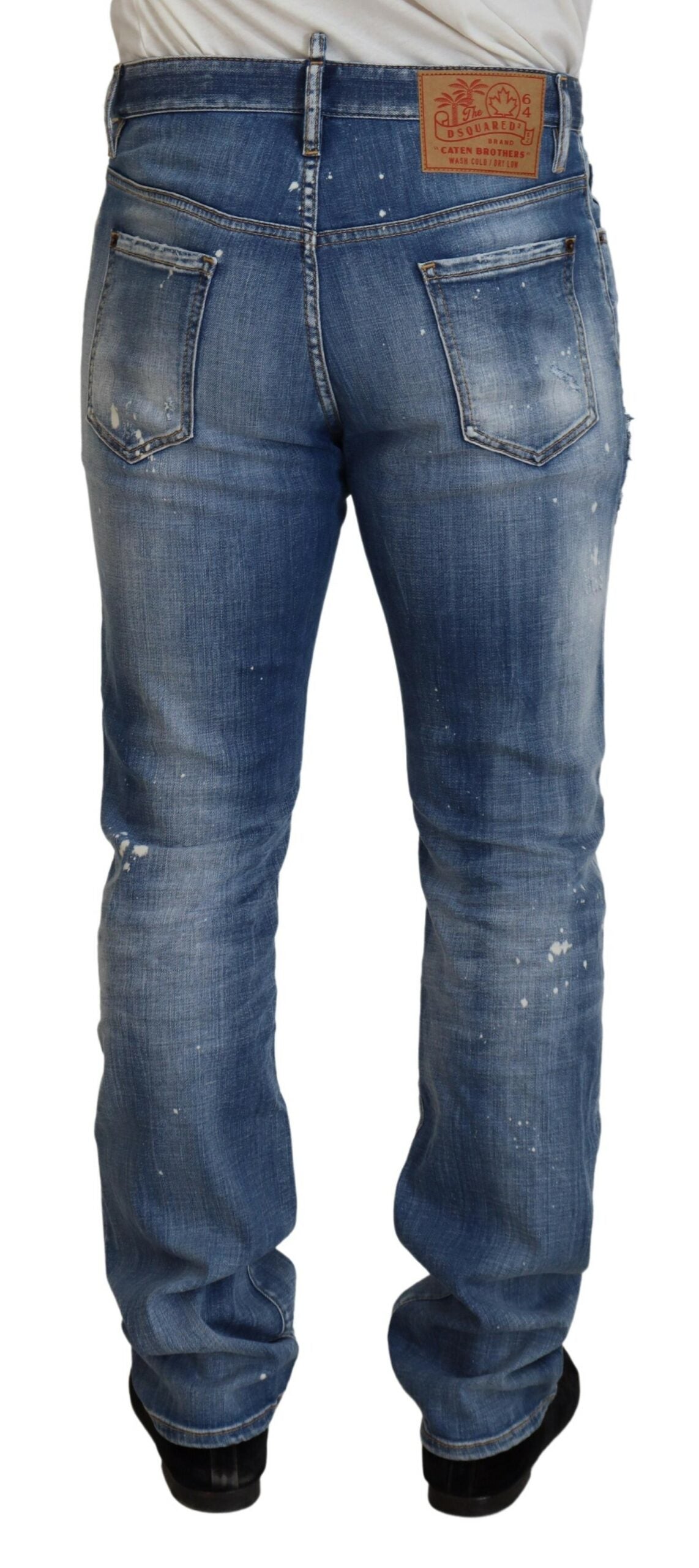 Dsquared² Blue Washed Tattered Straight Fit Casual-Jeans