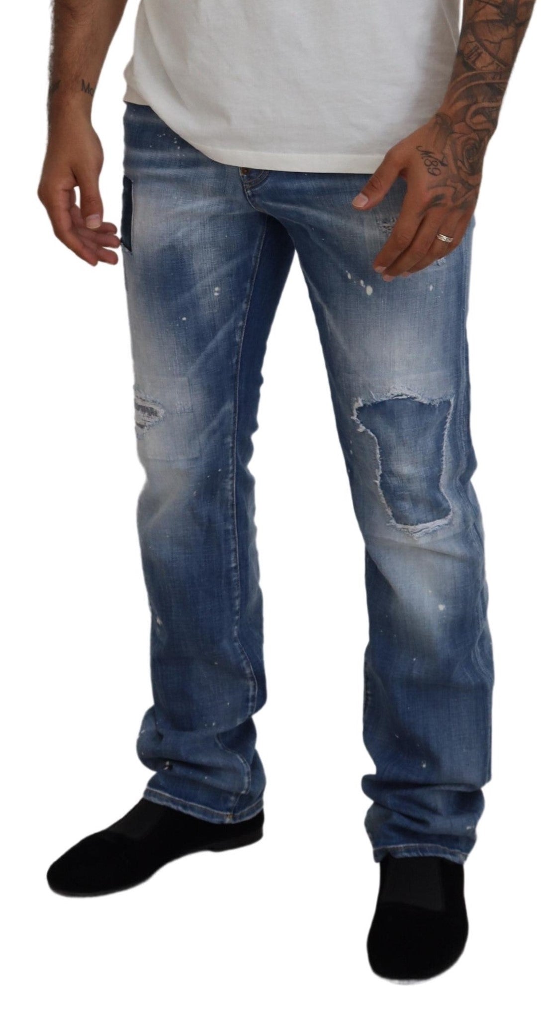 Dsquared² Blue Washed Tattered Straight Fit Casual-Jeans