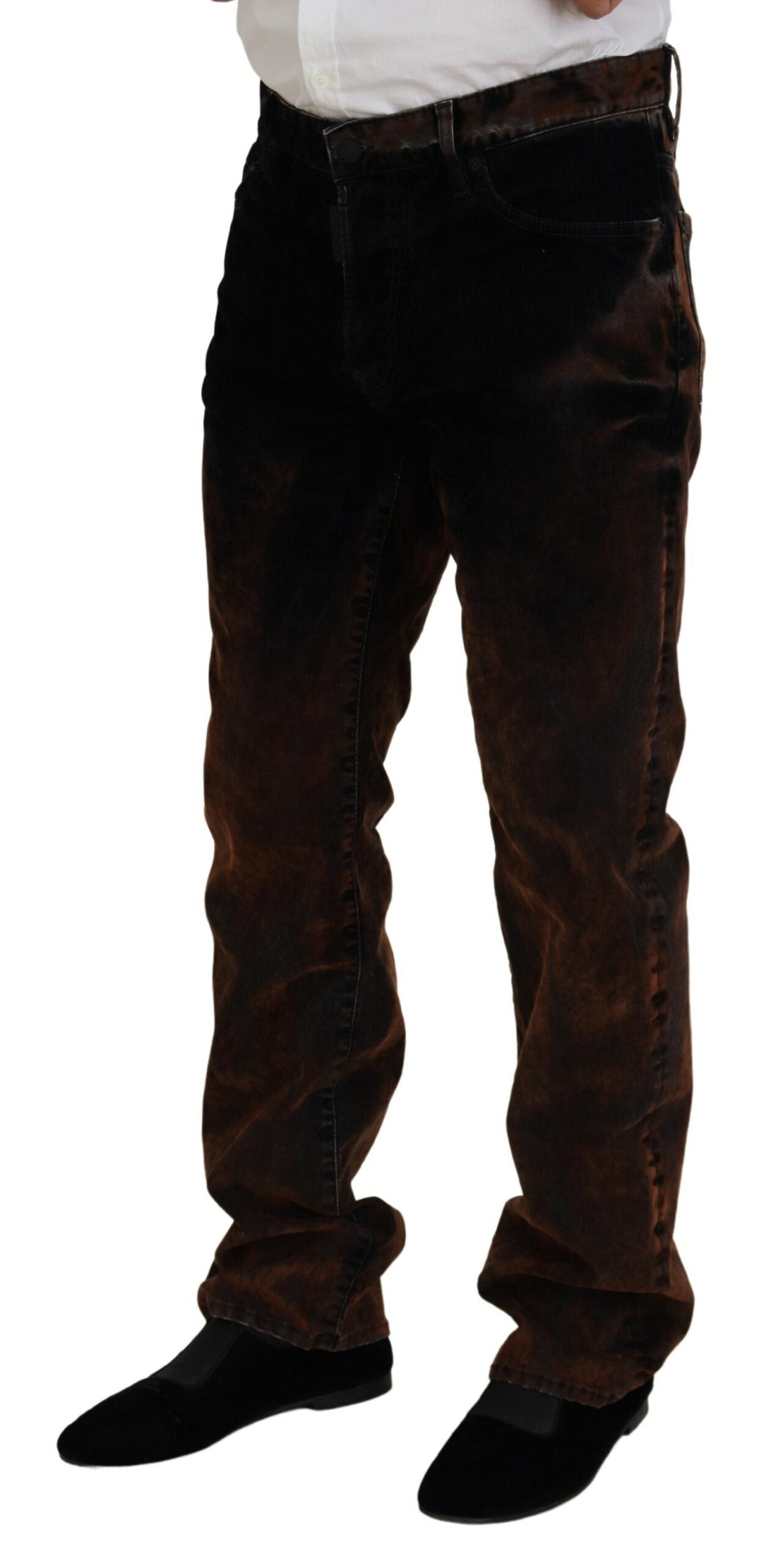 Jean en denim décontracté coupe droite en coton délavé marron