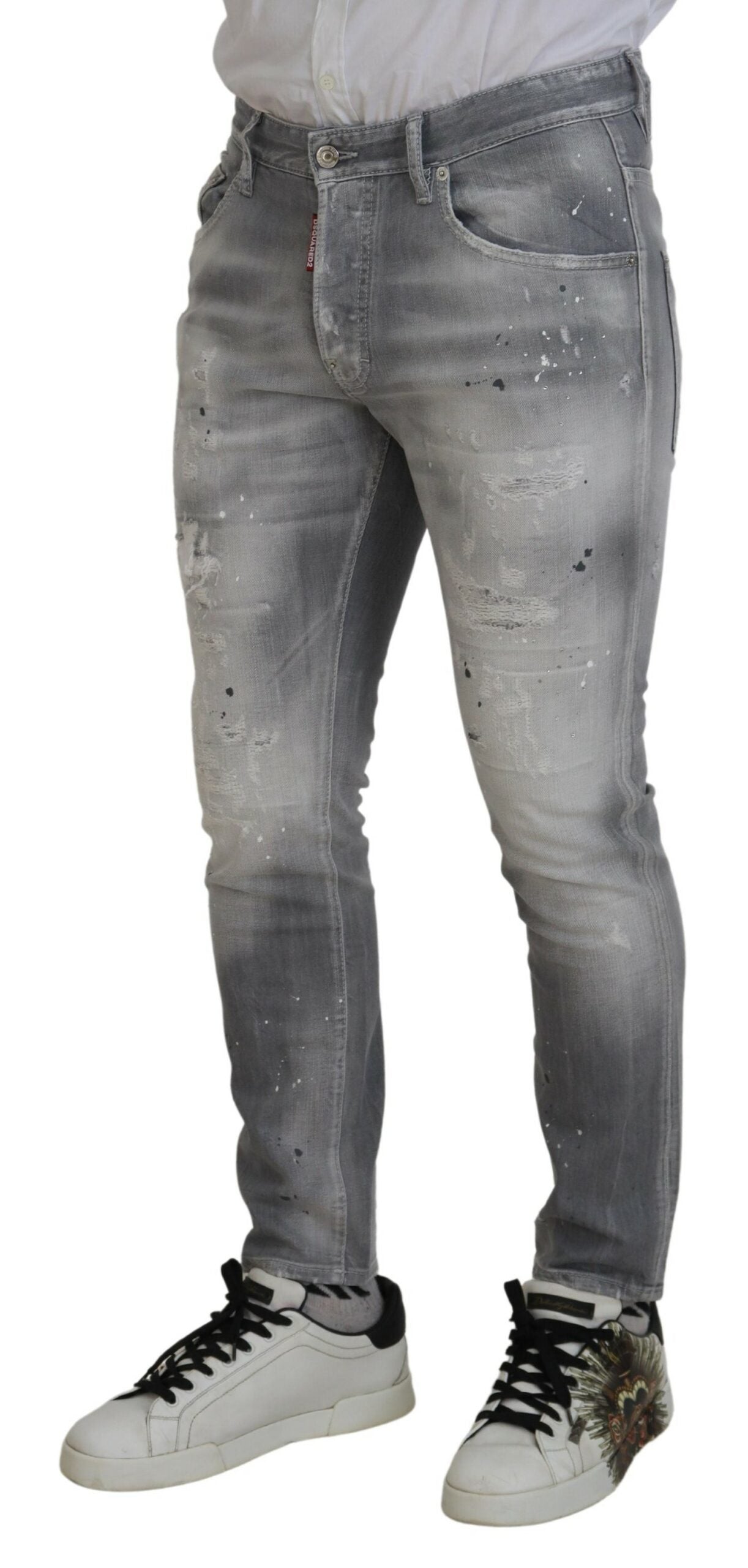 Jean slim décontracté en coton gris délavé pour homme