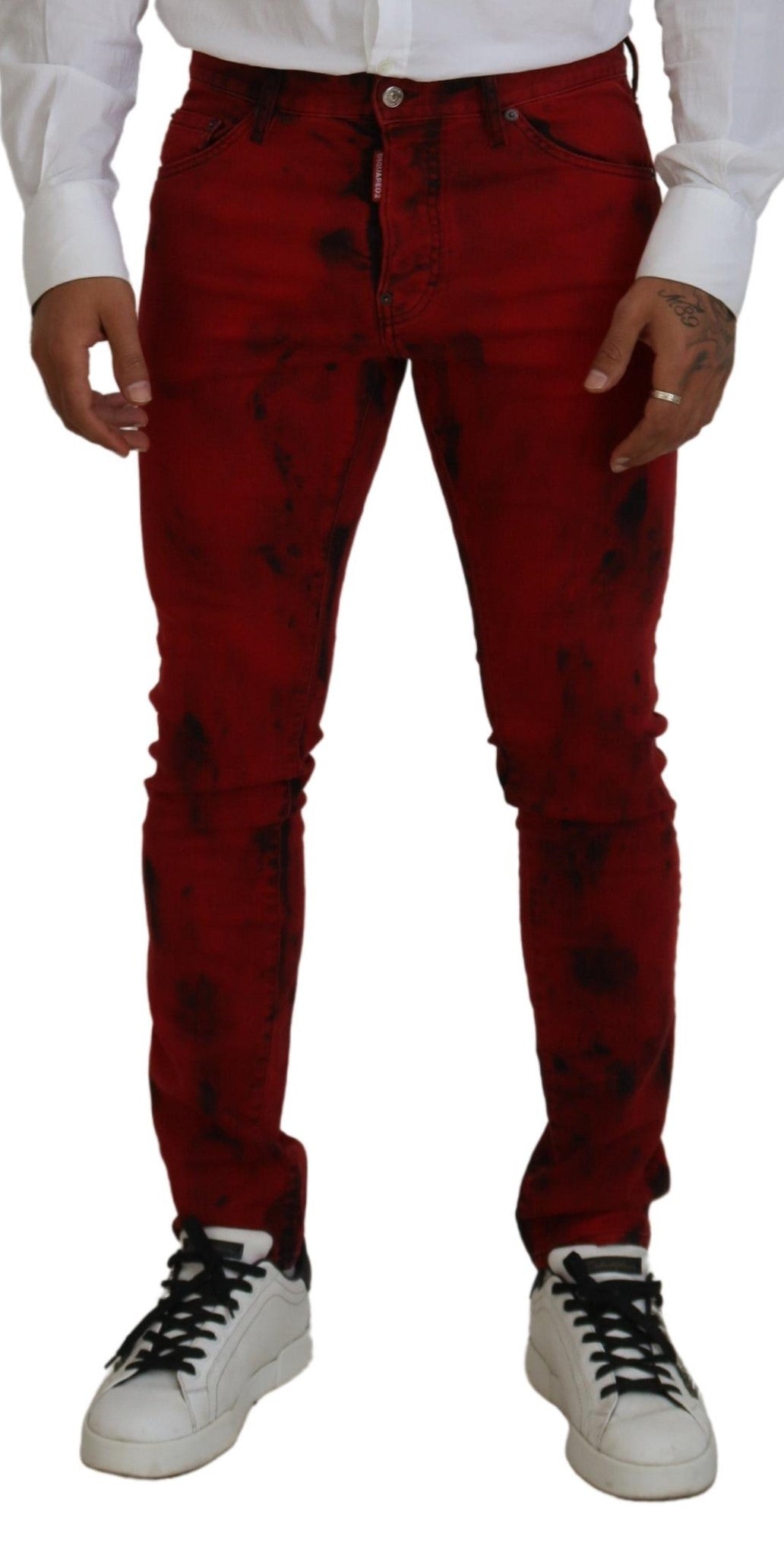 Dsquared² Rote Baumwoll-Tie-Dye-Skinny-Jeans für Herren