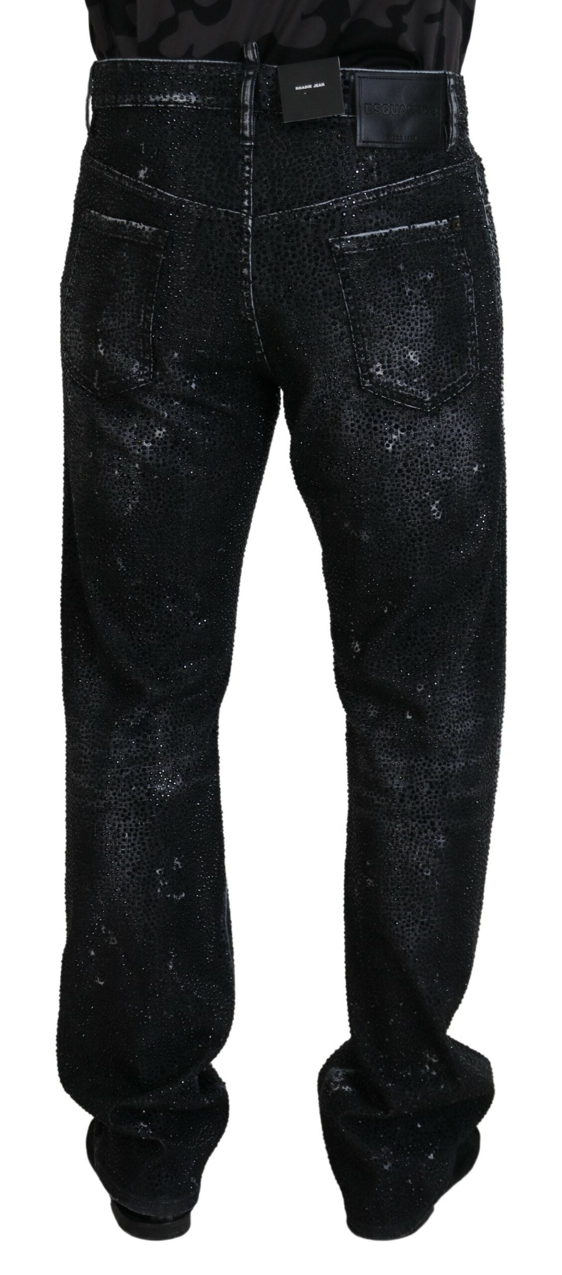 Jean en denim déchiré orné de cristaux noirs