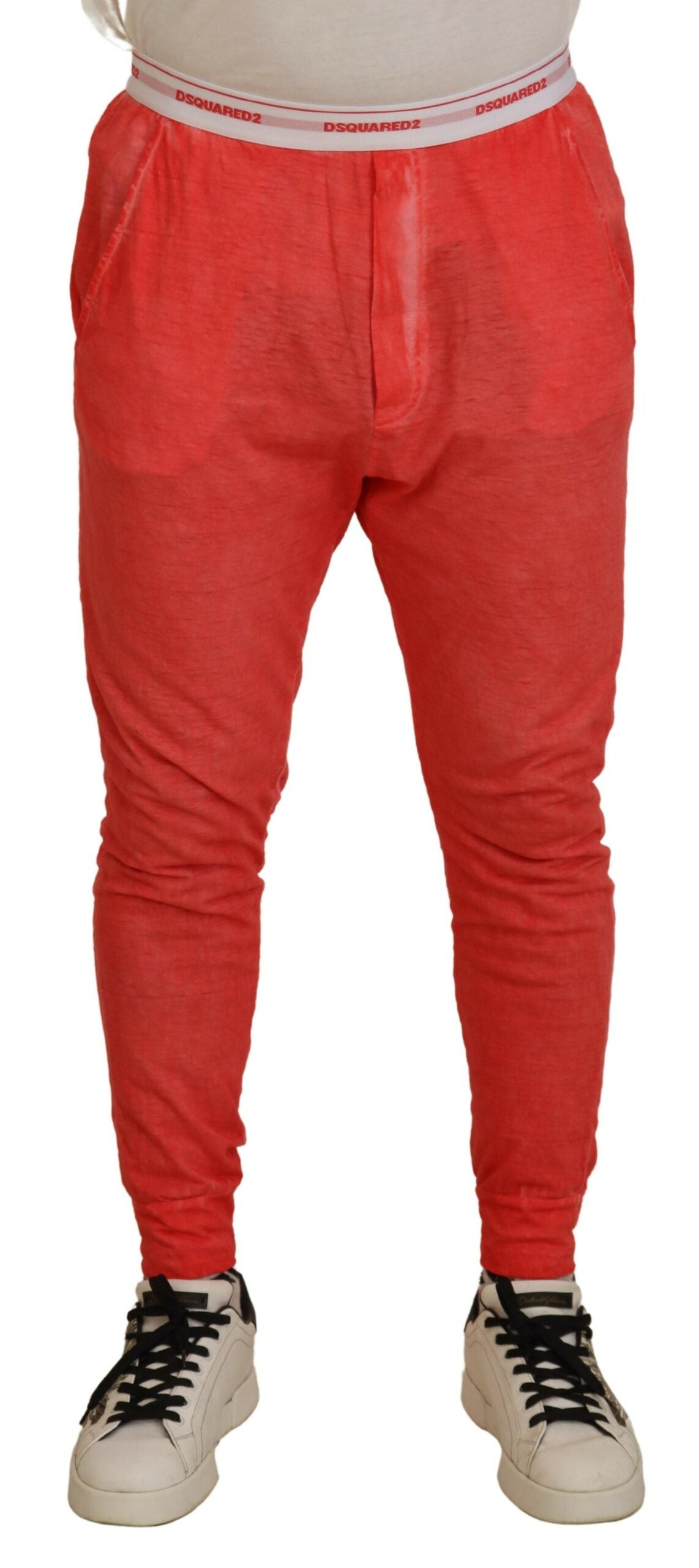 Pantalon homme orange en coton à taille élastique et logo
