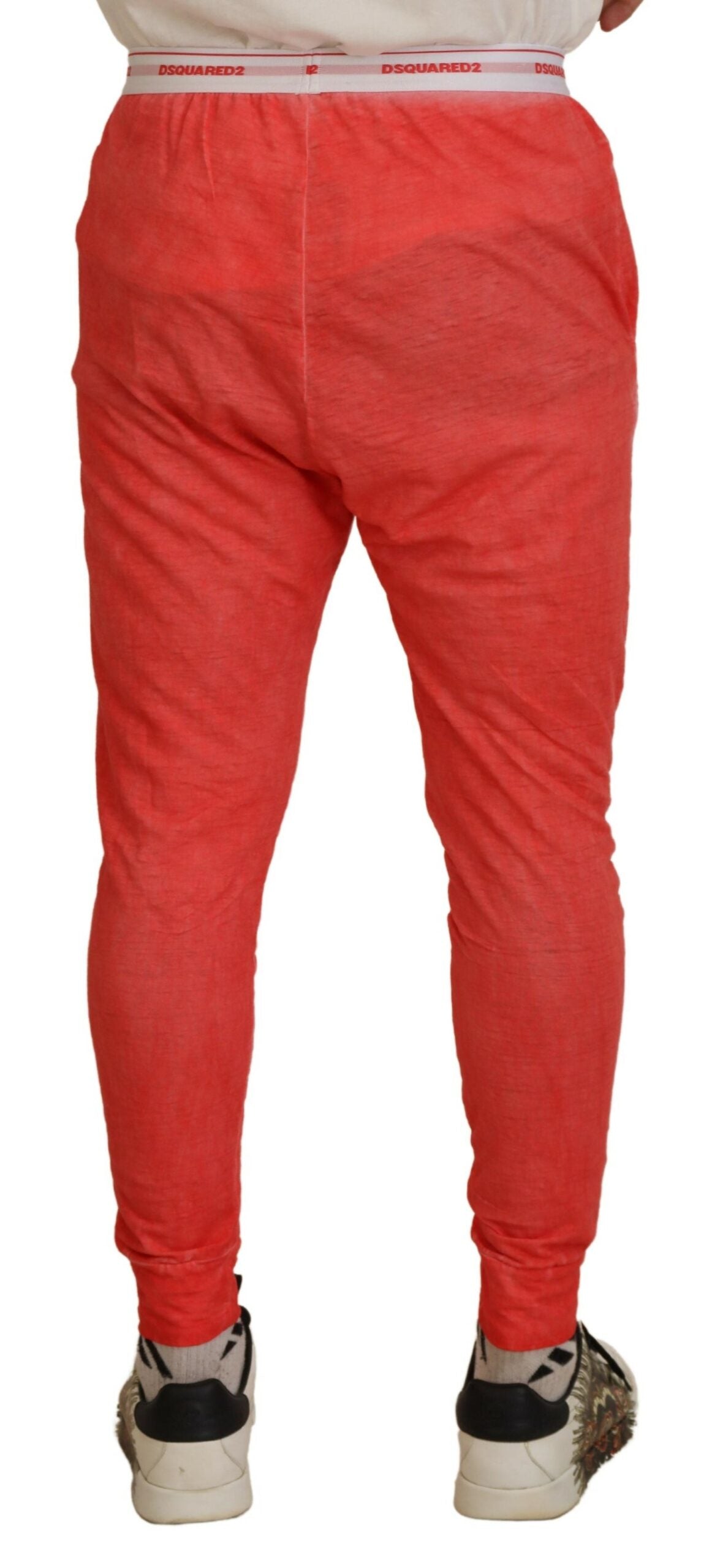Pantalon homme orange en coton à taille élastique et logo