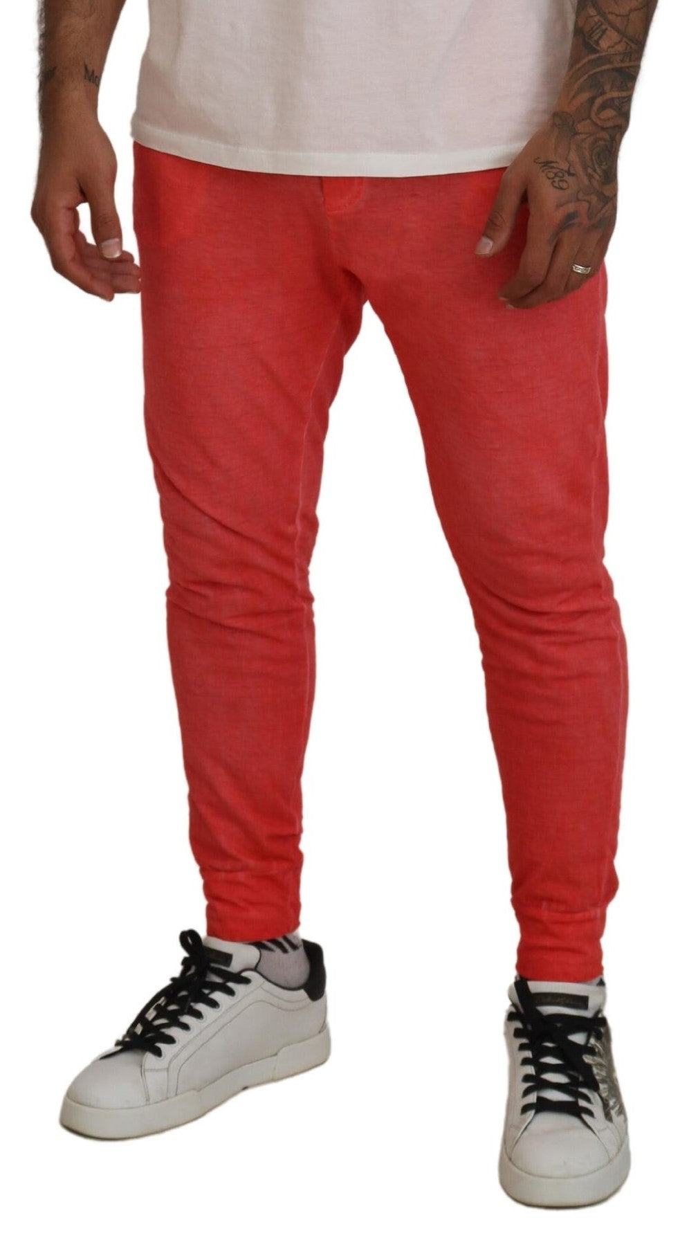 Pantalon homme orange en coton à taille élastique et logo