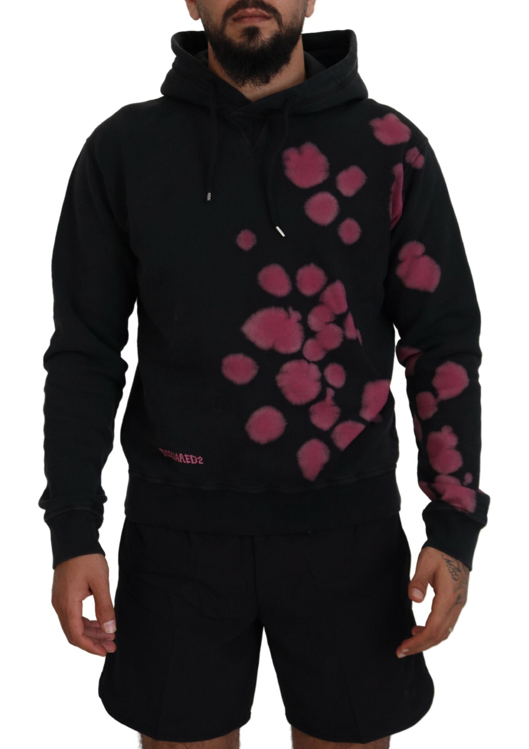Schwarzer Baumwoll-Tie-Dye-Hoodie mit Logo-Detail