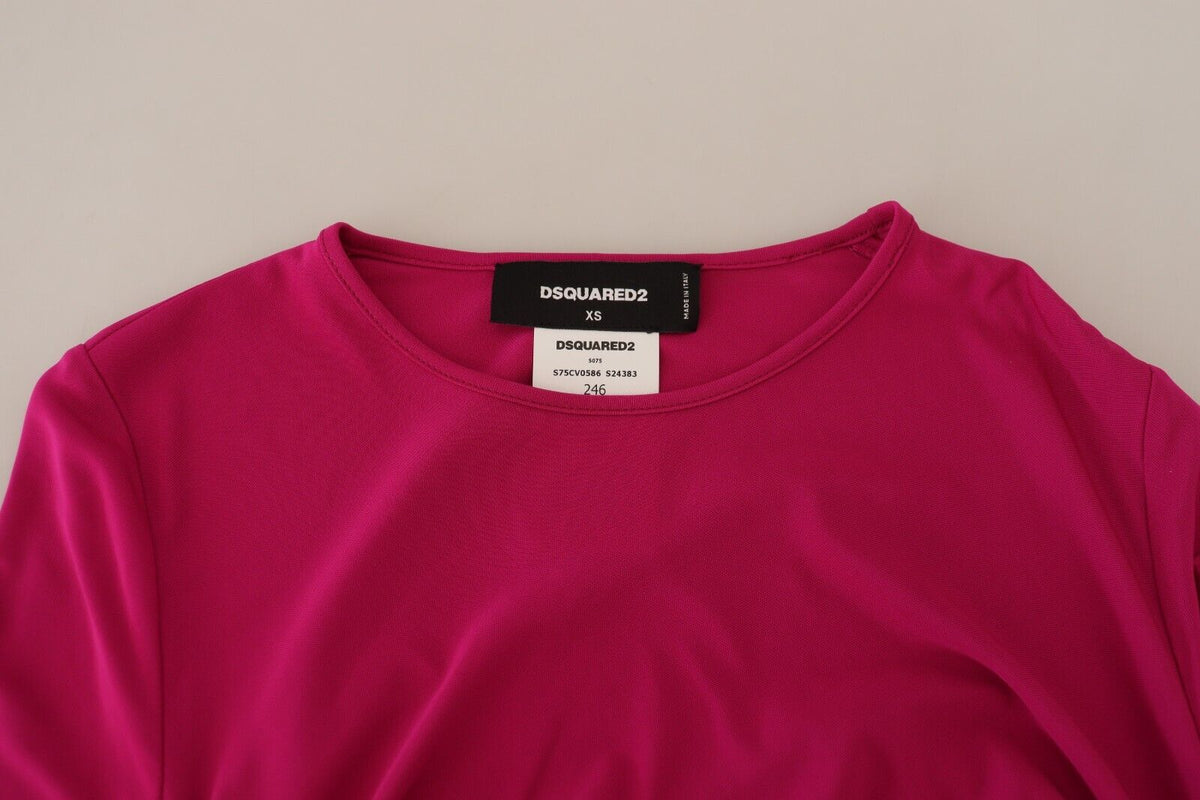 Dsquared² Fuchsia Viskose Langarm Gerüschtes Minikleid