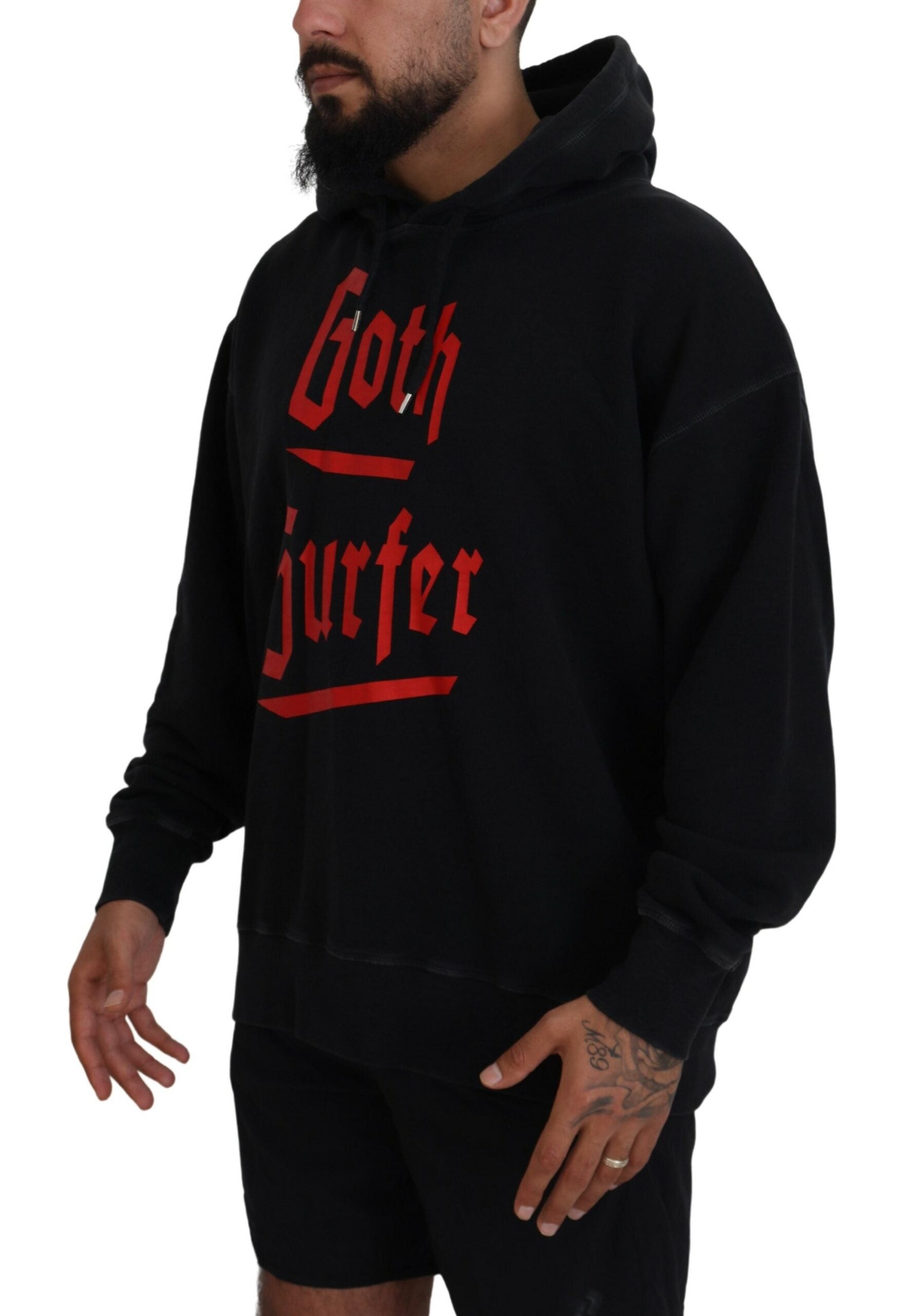 Schwarzer Kapuzenpullover aus Baumwolle mit Logo-Print
