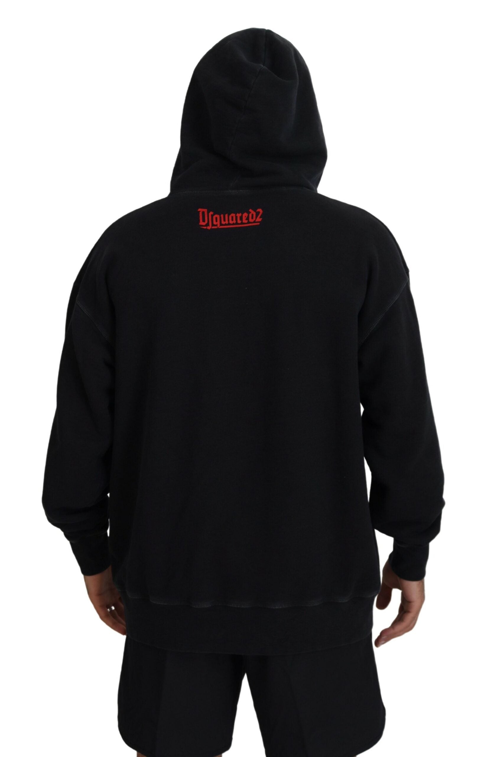 Dsquared² Pull-over à capuche imprimé en coton noir pour homme