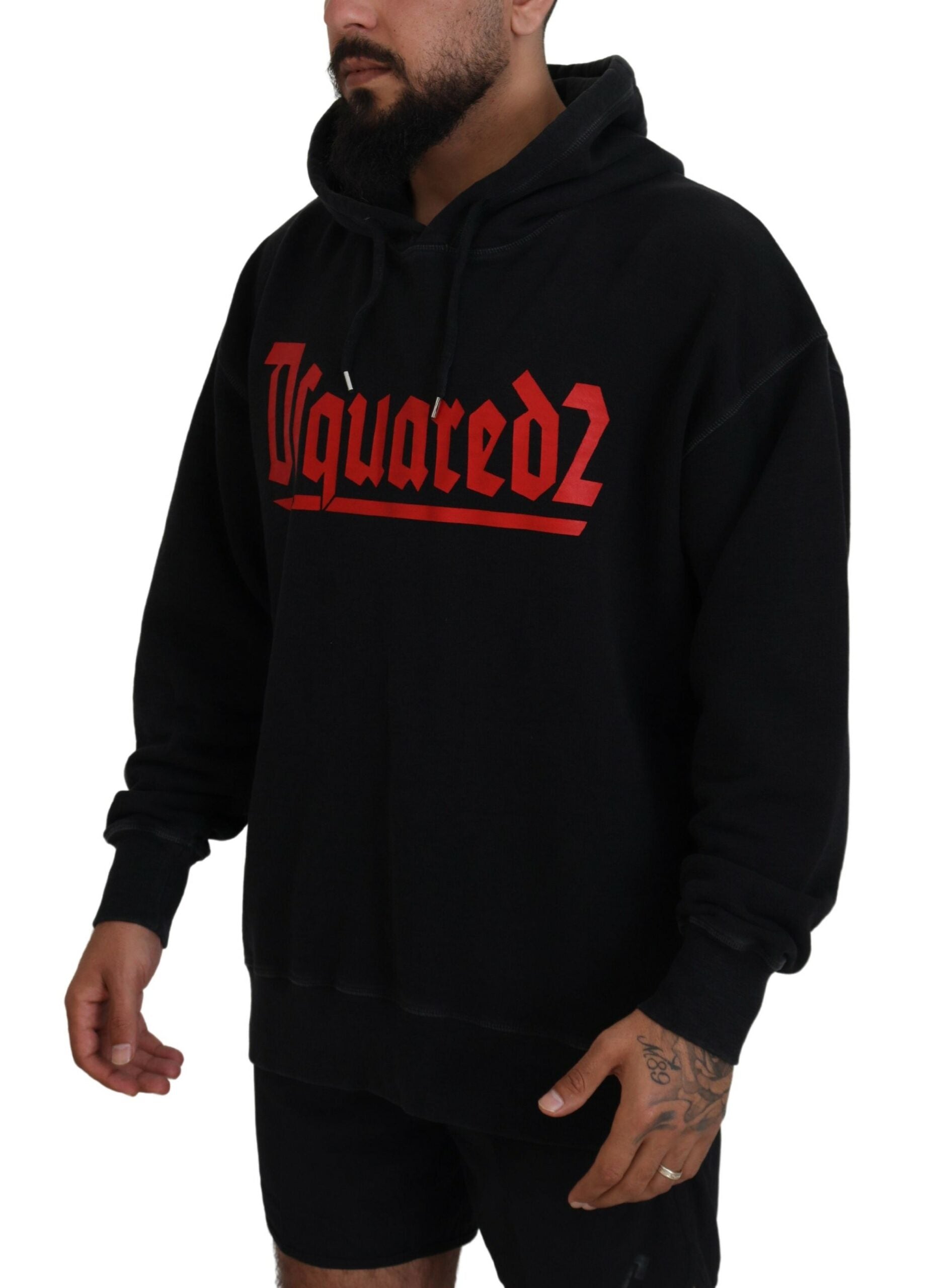 Schwarzer Kapuzenpullover aus Baumwolle mit Logo-Print