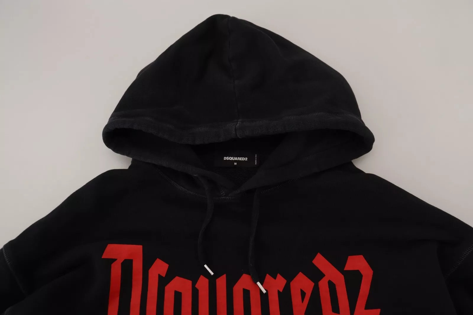 Pull-over à capuche imprimé en coton noir pour homme