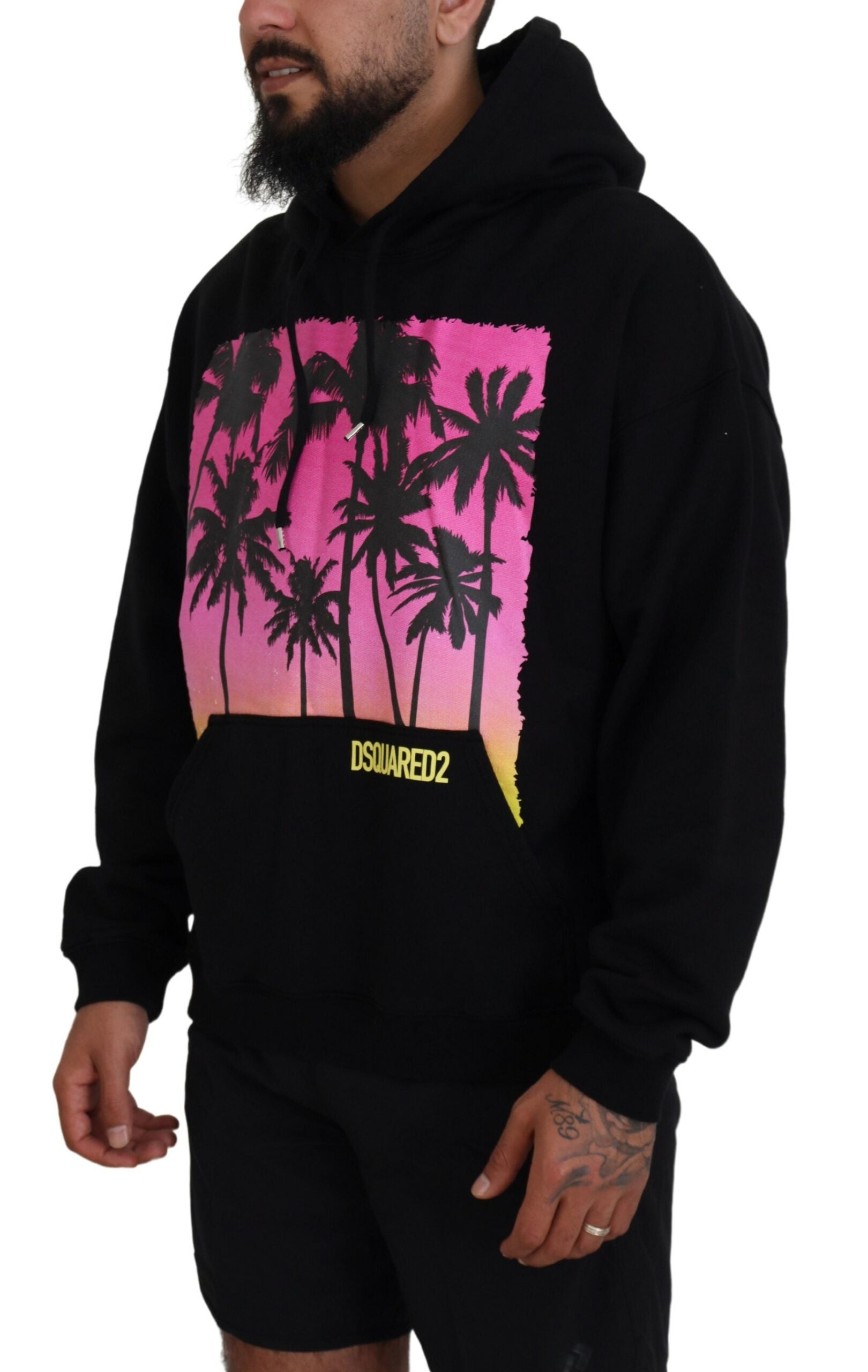 Schwarzer Kapuzenpullover aus Baumwolle mit Print von DSQUARED2