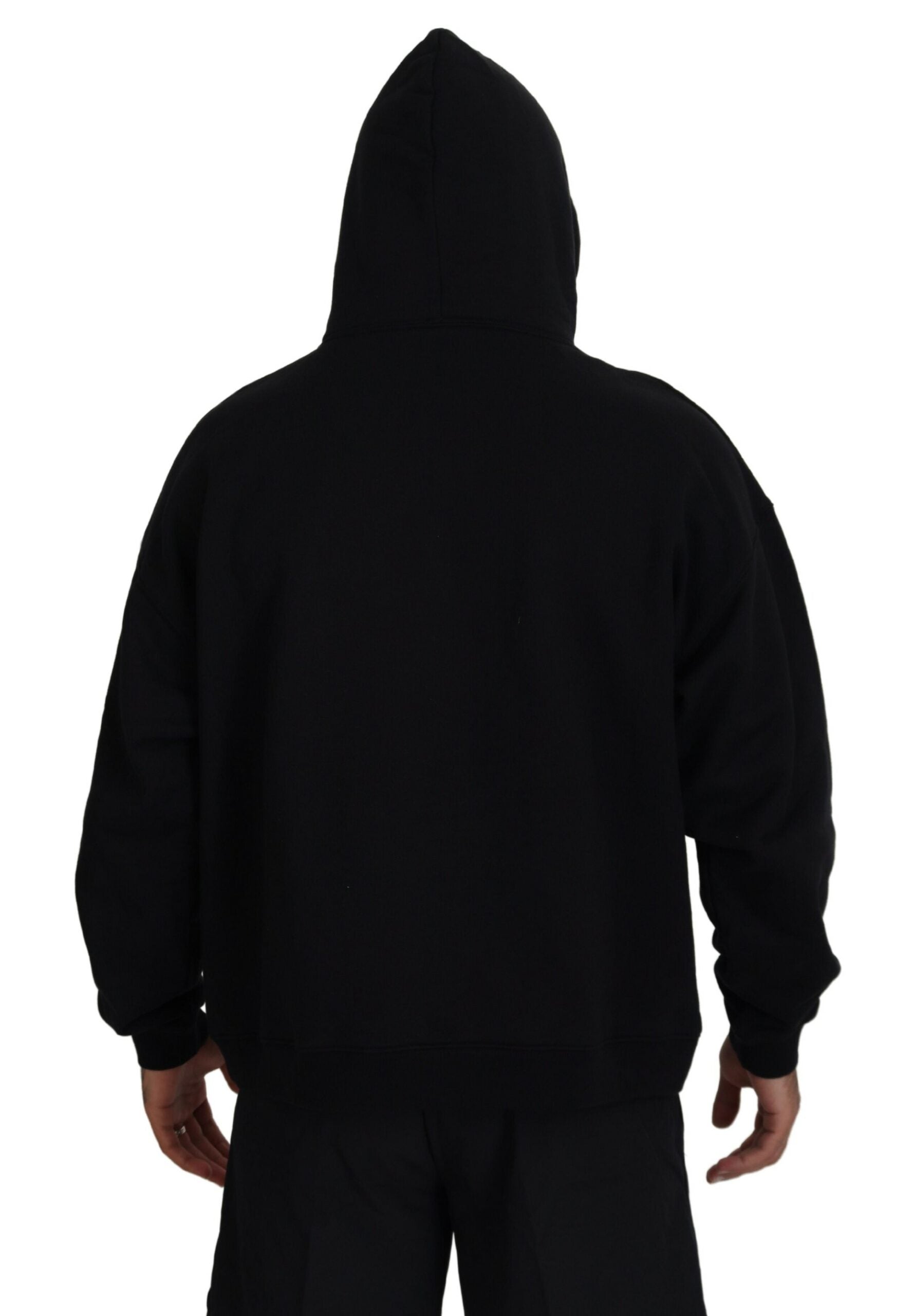 Pull-over à capuche imprimé en coton noir pour homme