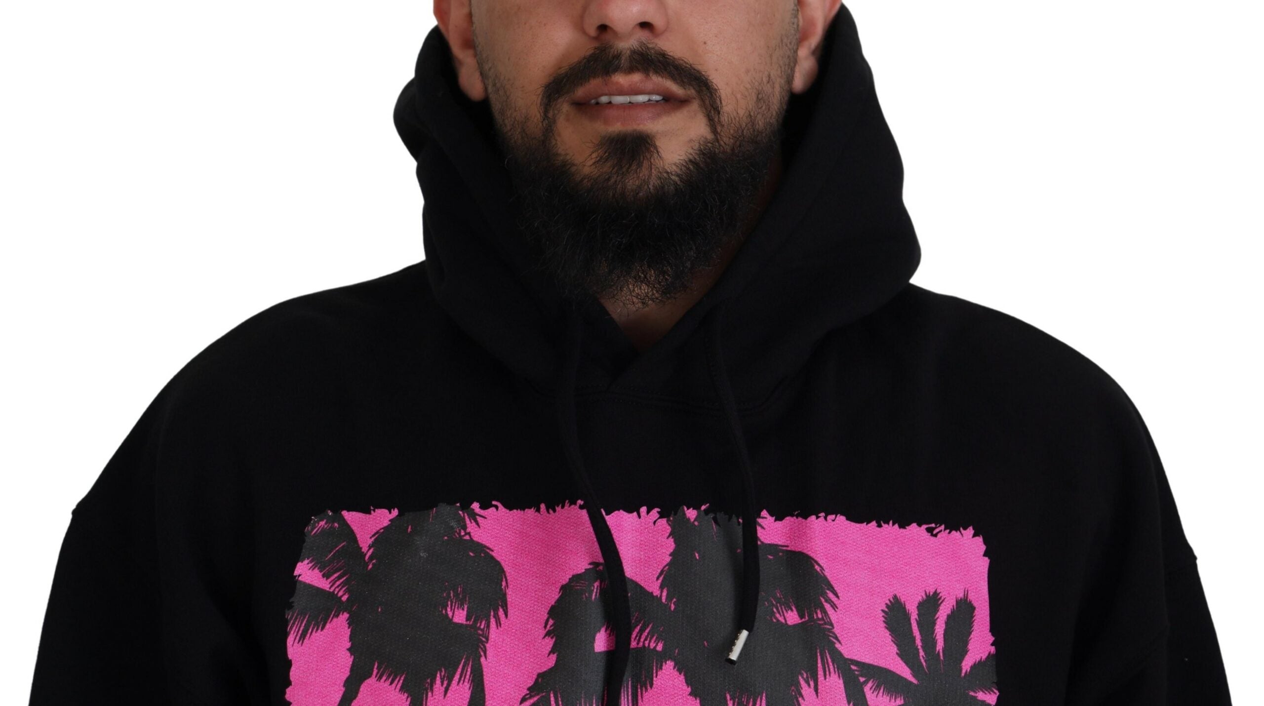 Pull-over à capuche imprimé en coton noir pour homme