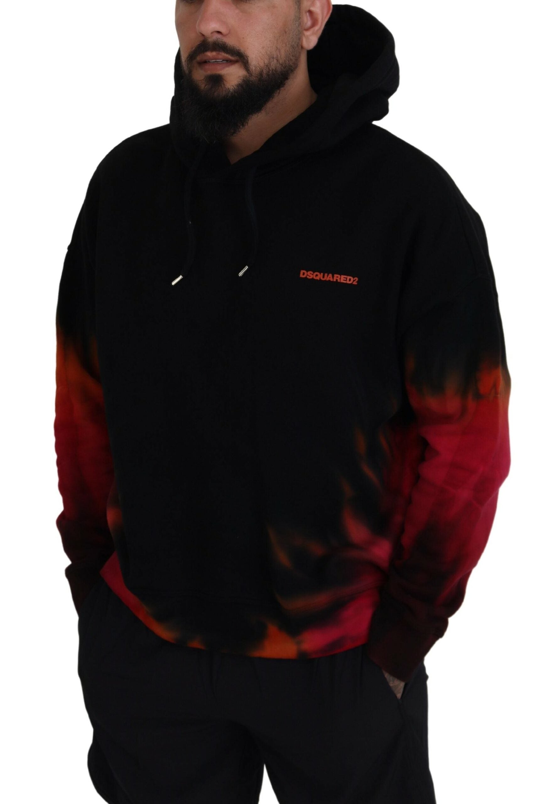 Pull à capuche tie-dye en coton noir et rouge